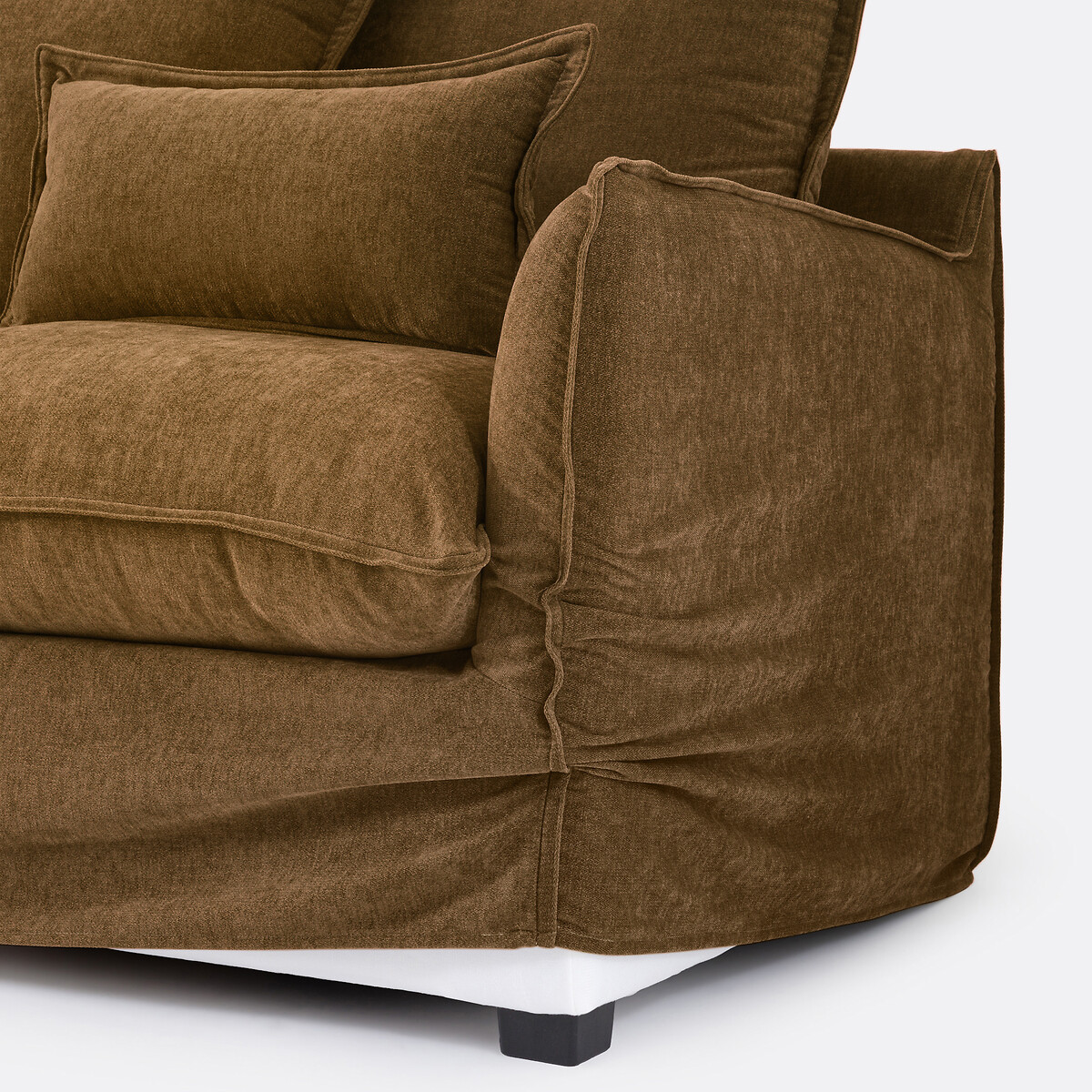 Sofá cama esquinero izquierdo con fundas extraíbles, 4 plazas, poliéster jaspeado, ODNA bronce , LA REDOUTE INTERIEURS