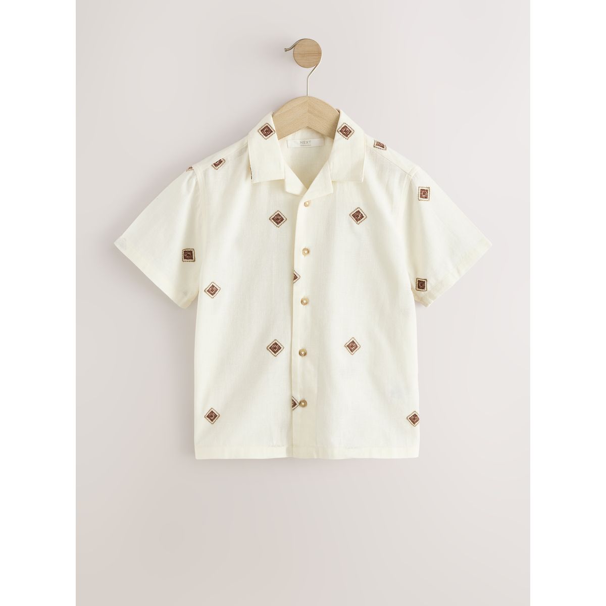 Chemise à manches courtes brodée beige, NEXT