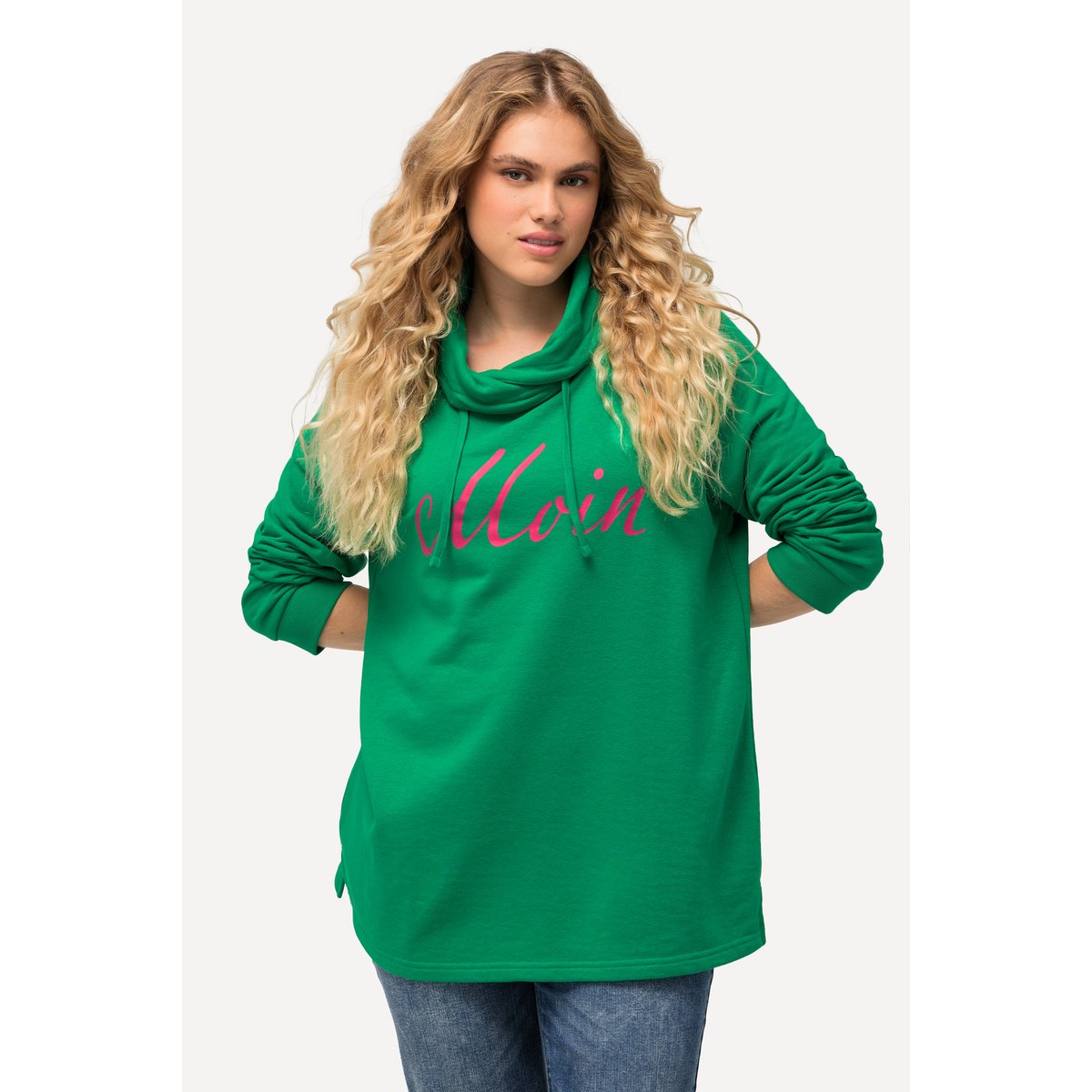 Sweat-shirt col montant et manches longues. vert émeraude, ULLA POPKEN