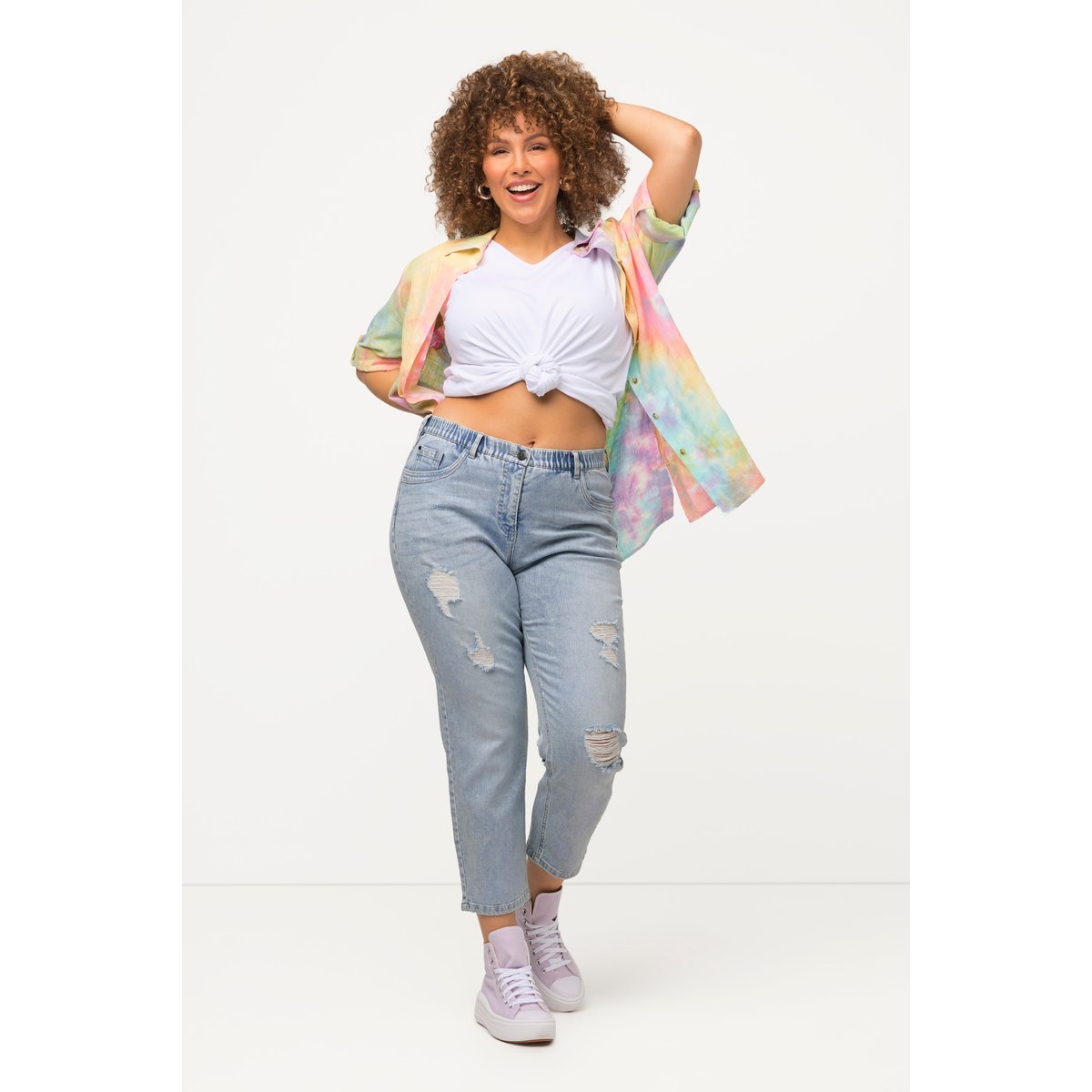 Jean boyfriend 7/8, dégradé de couleur bleu clair, ULLA POPKEN