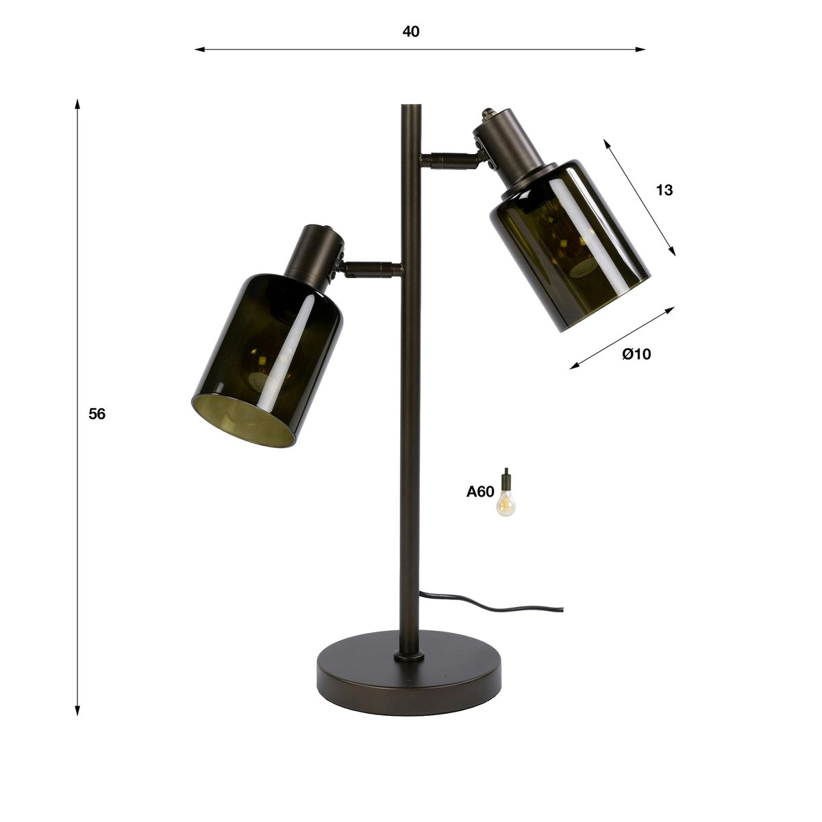 Lampe vintage orientable 2 abat-jour verre brun RALF marron, PIER IMPORT