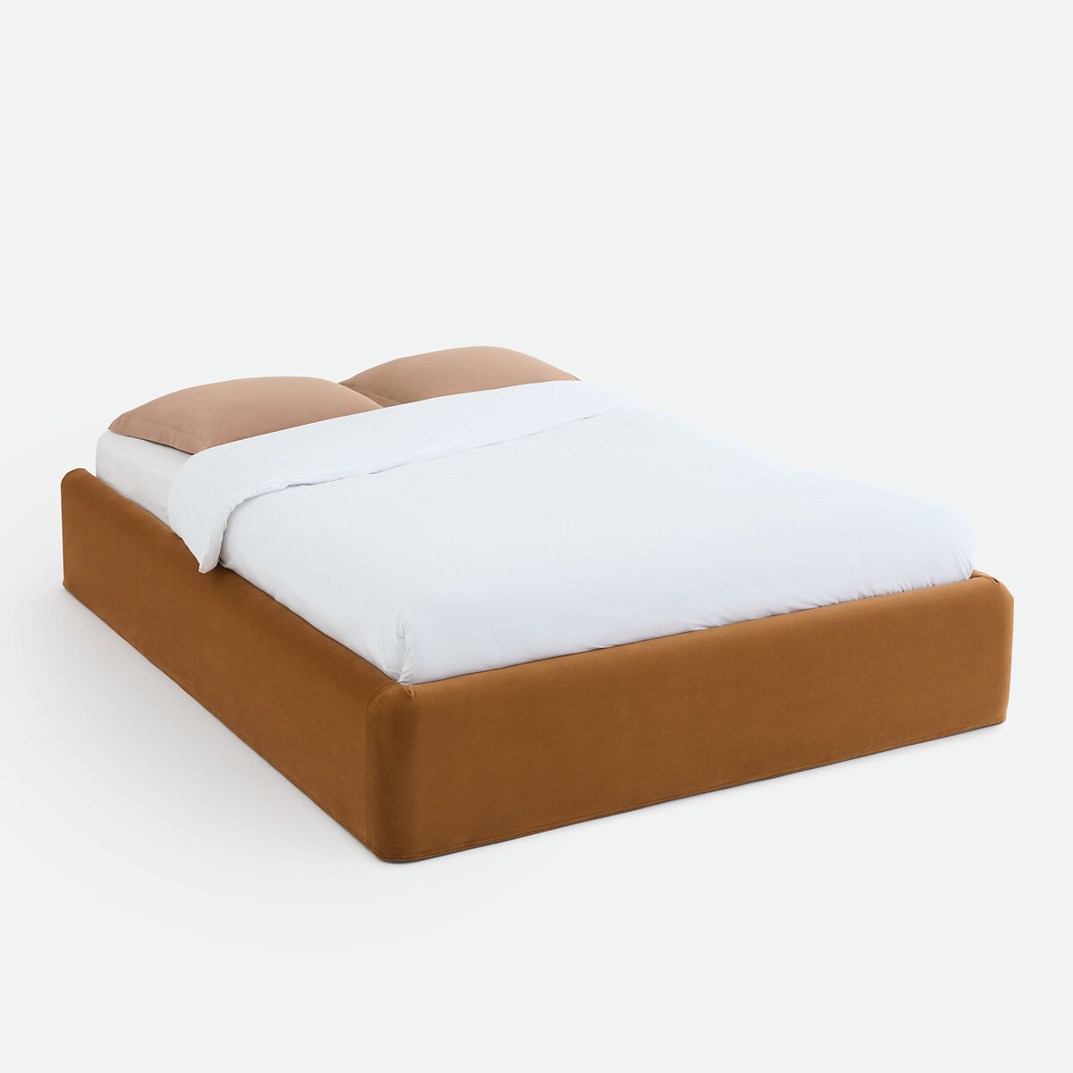 Lit coffre, tissu velours, sommier relevable, BOLEA bronze, LA REDOUTE INTERIEURS