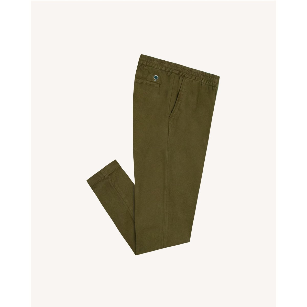 Pantalon élastique en tissu sergé vert olive foncé, FAGUO
