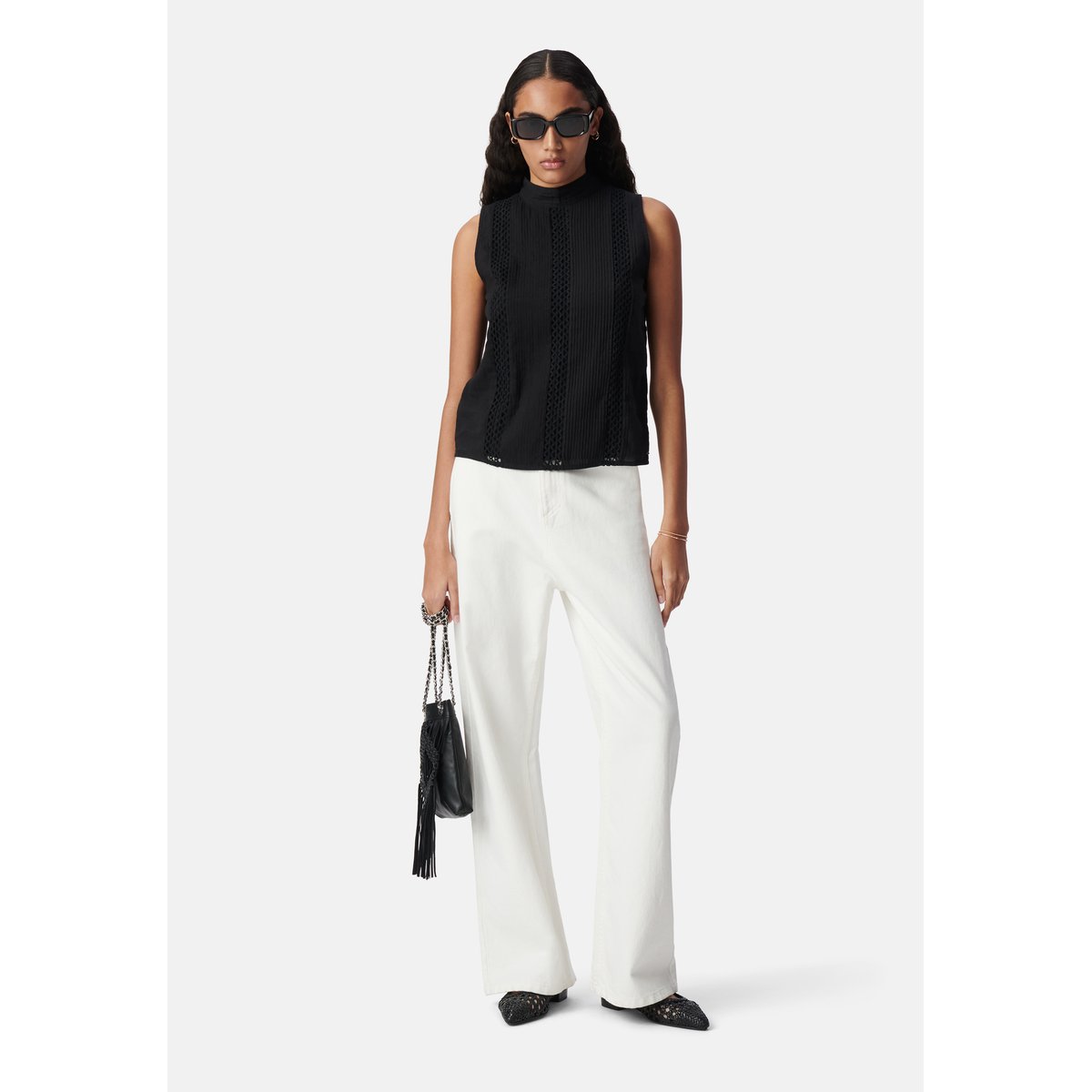 Top coton bio décor passementerie noir, IKKS