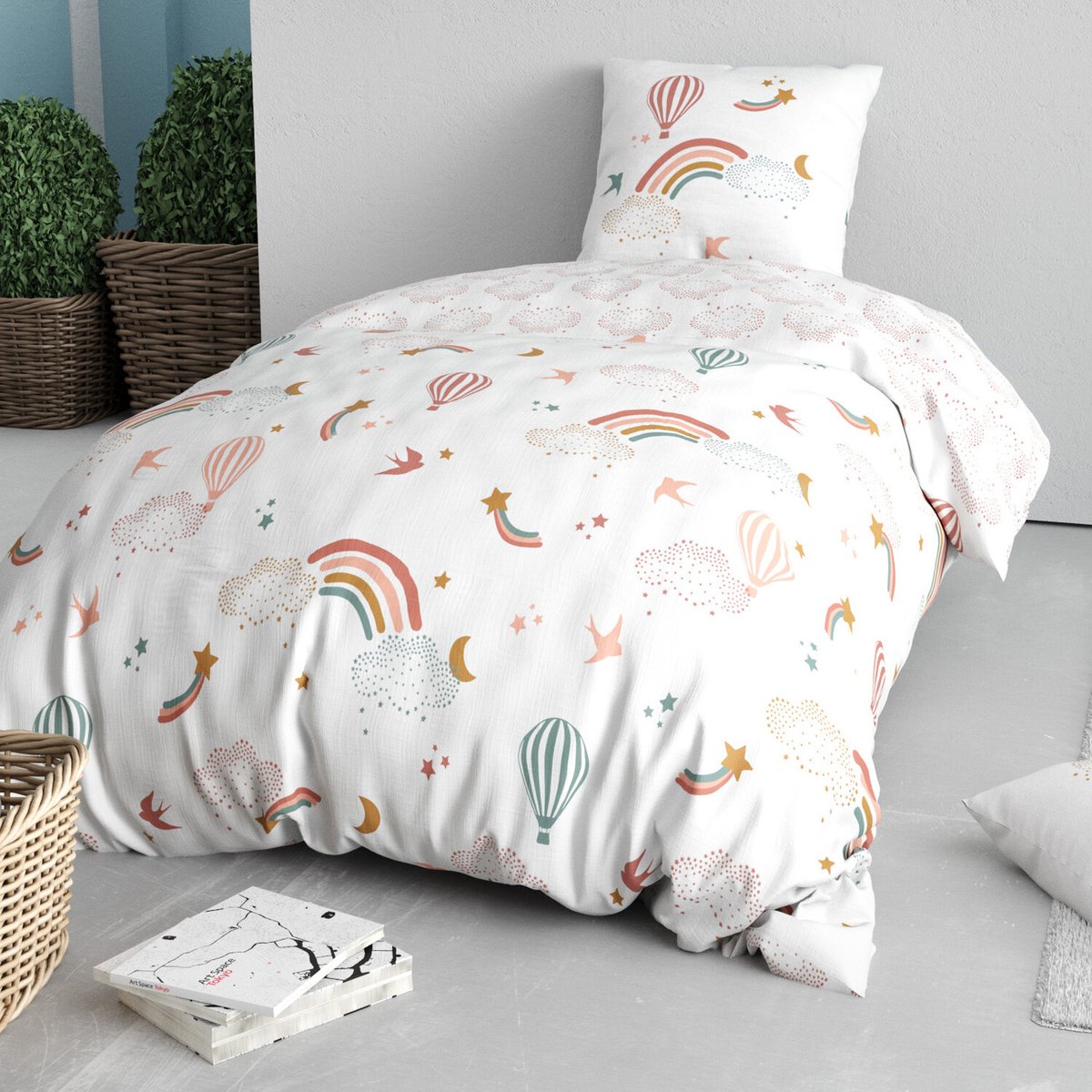 Parure housse de couette coton imprimée, Celeste rose, C DESIGN HOME TEXTILE
