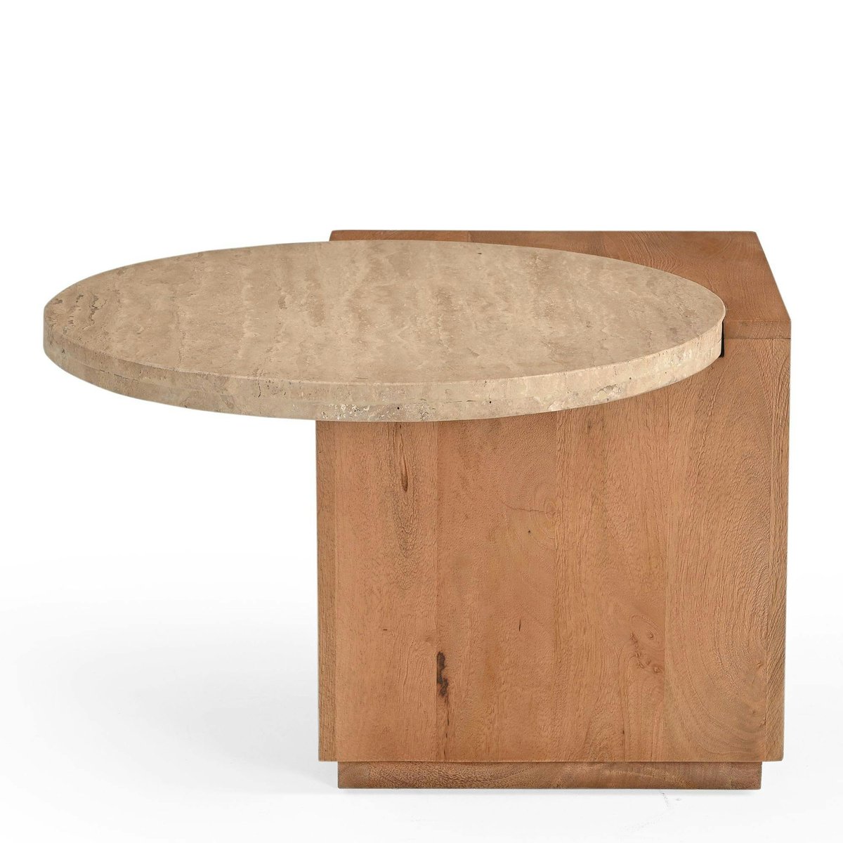 Petite table basse travertin et bois design DUOMO beige, PIER IMPORT