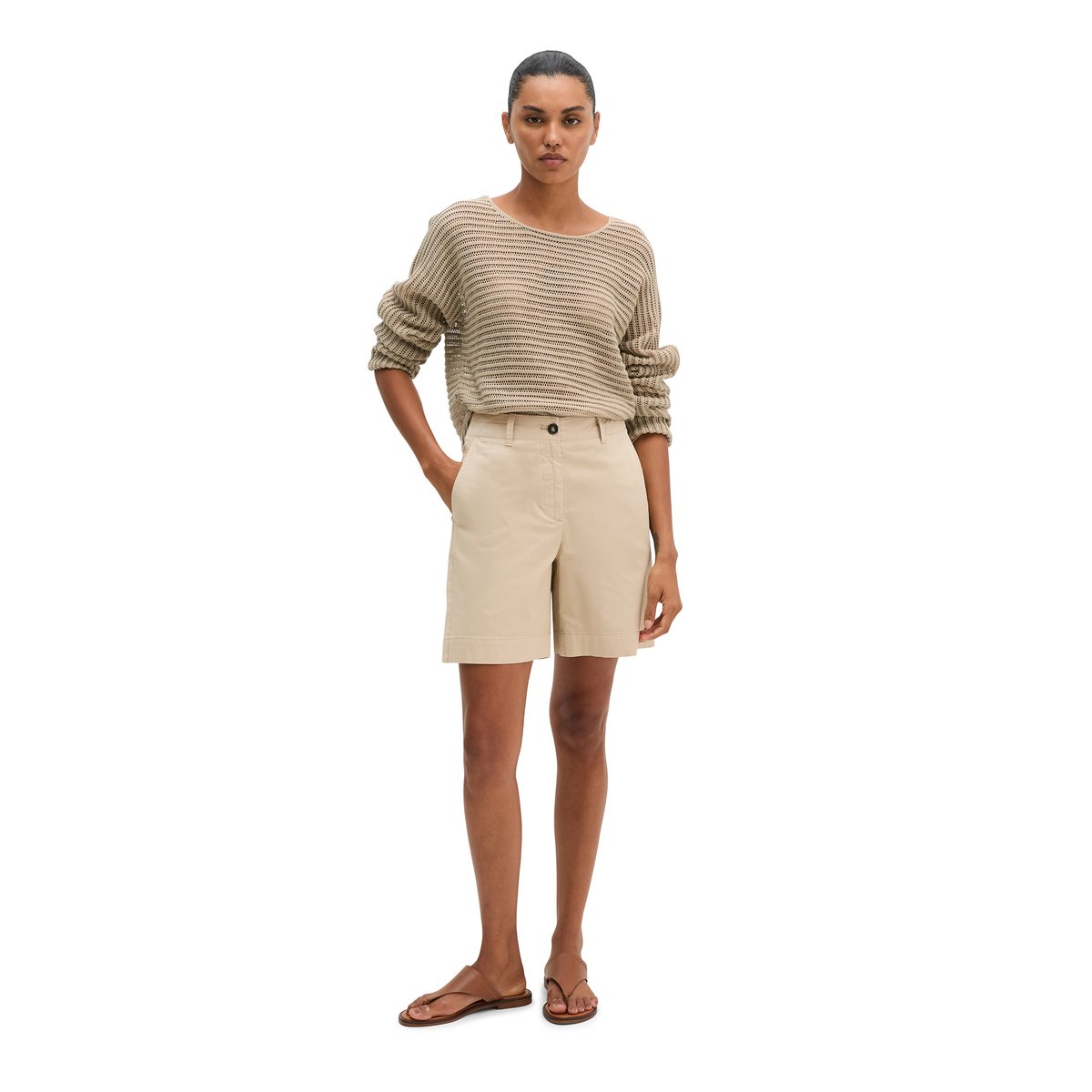 Short chino modèle Lande large en mélange de coton organique, de lyocell et de lin beige, MARC O'POLO