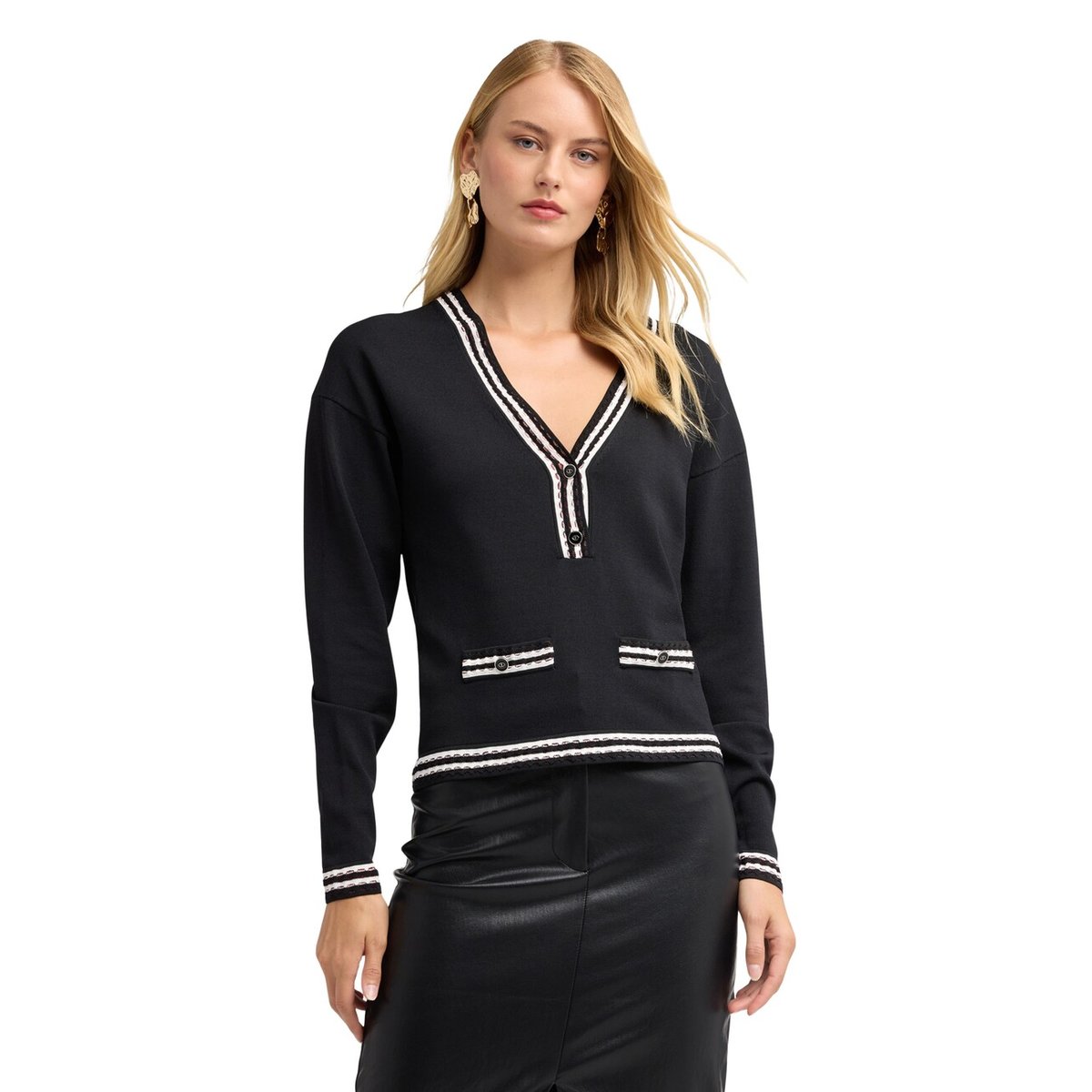 Pull avec bordures contrastées noir, MOTIVI