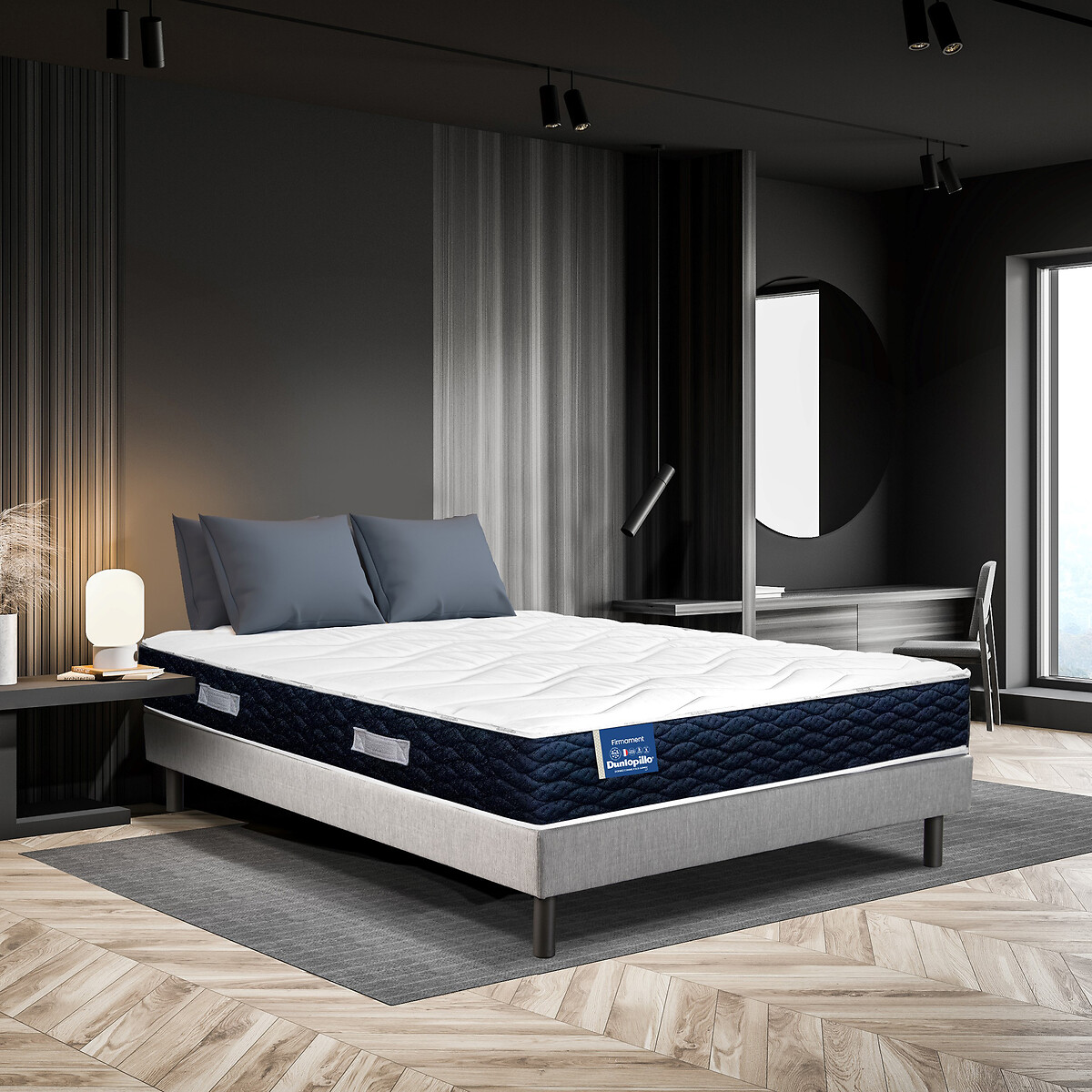Matelas Firmament mousse aérial 2.0® ferme H22 cm blanc/bleu, DUNLOPILLO