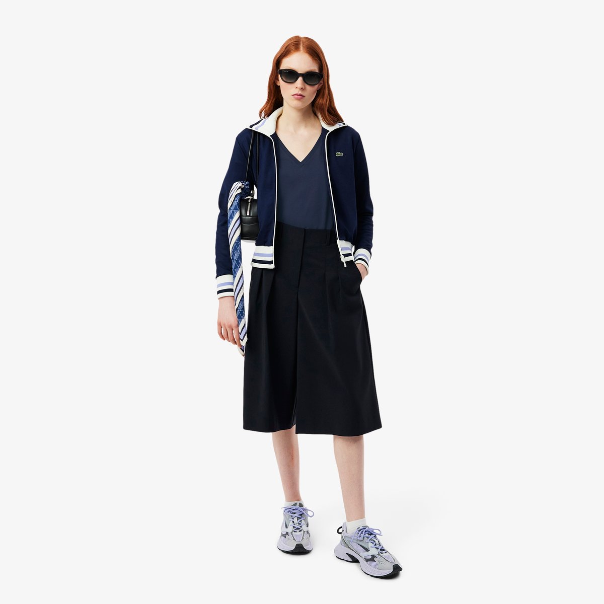 T-shirt relaxed fit coton doux col V bleu-166, LACOSTE