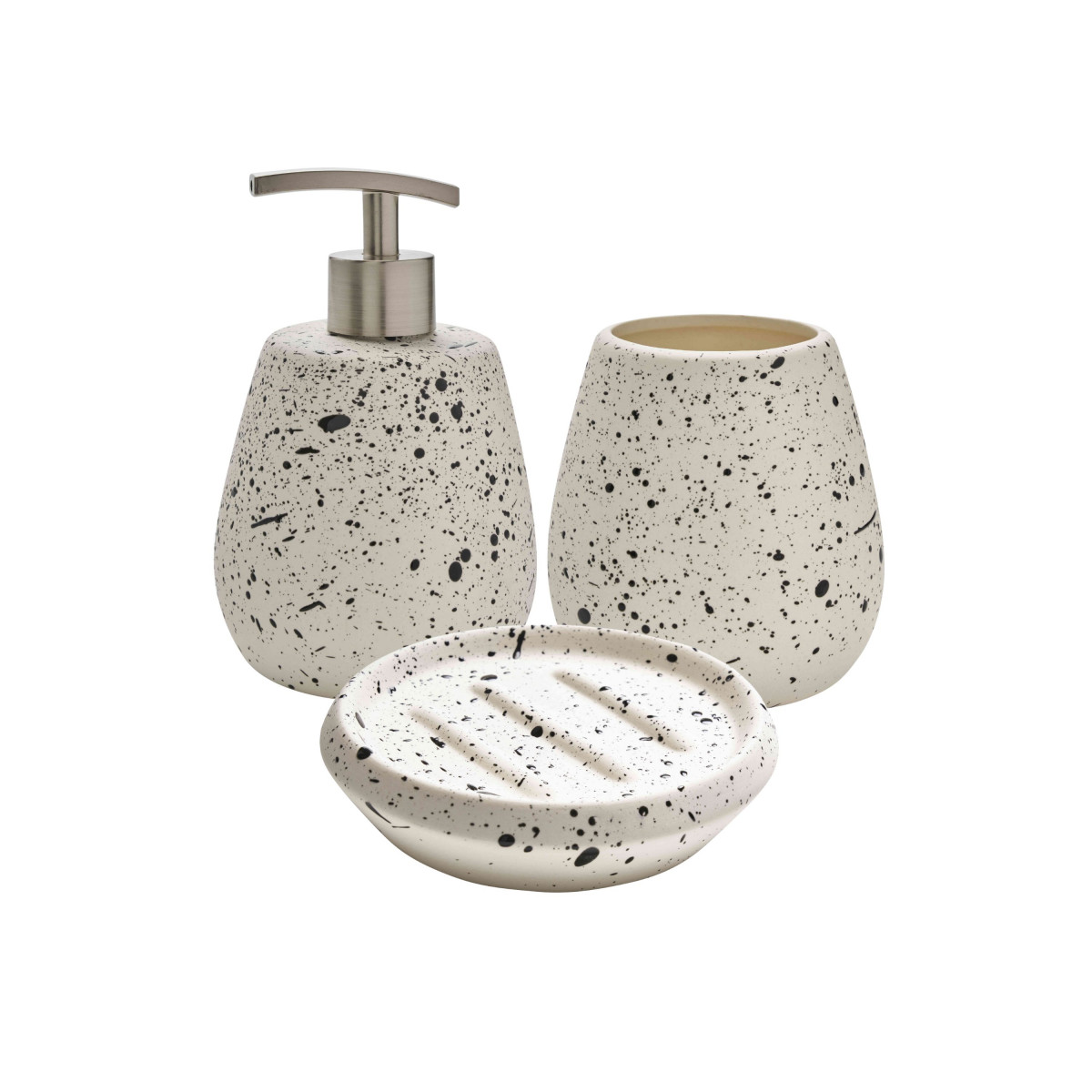 Set salle de bain moucheté 3 pièces céramique DEMY blanc, GUY LEVASSEUR