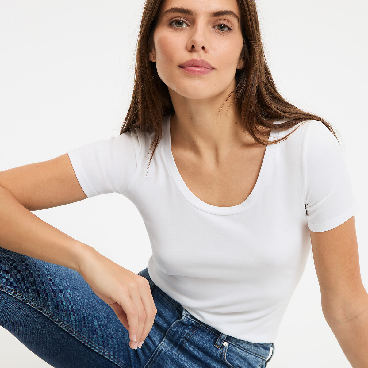 Tee shirt col rond manches courtes blanc, LA REDOUTE COLLECTIONS