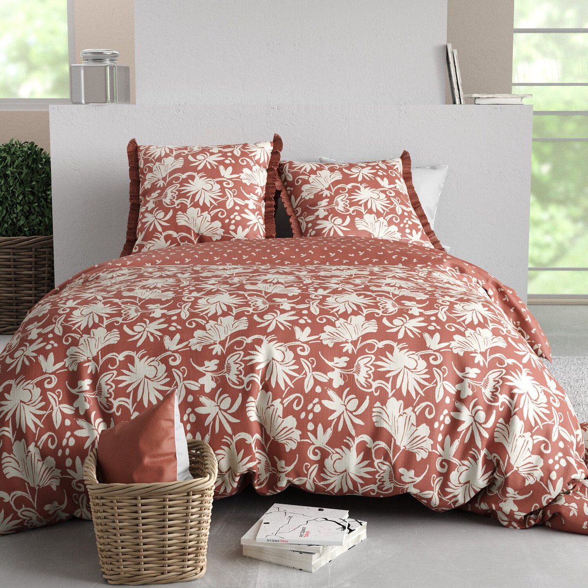 Parure housse de couette en coton imprimée, Noria blanc, C DESIGN HOME TEXTILE