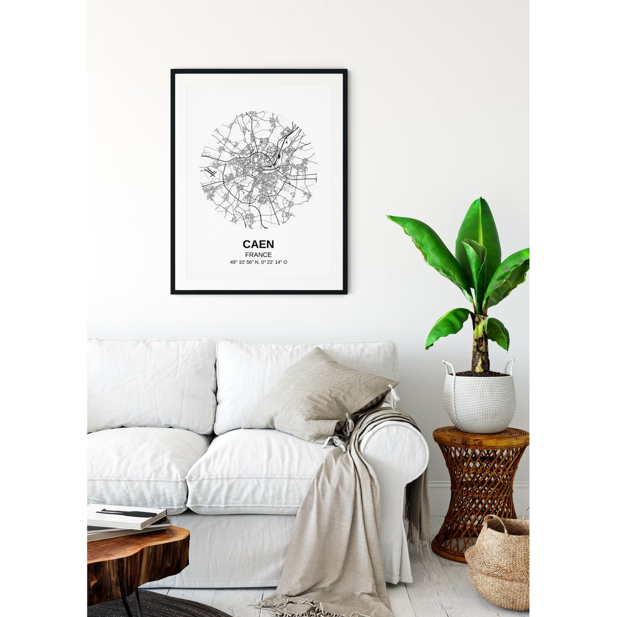 Affiche Carte Caen blanc, L'AFFICHERIE