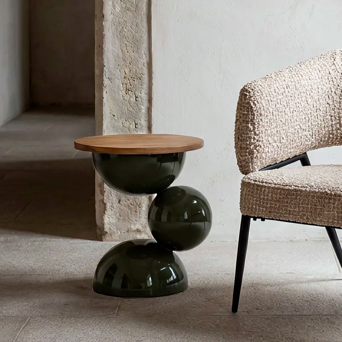 Table d'appoint design en métal vert et bois 41x41x46.5cm vert, WADIGA