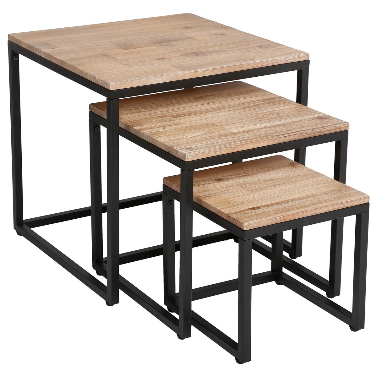 Ensemble de 3 tables basses gigognes en bois et métal EDENA beige, ATMOSPHERA