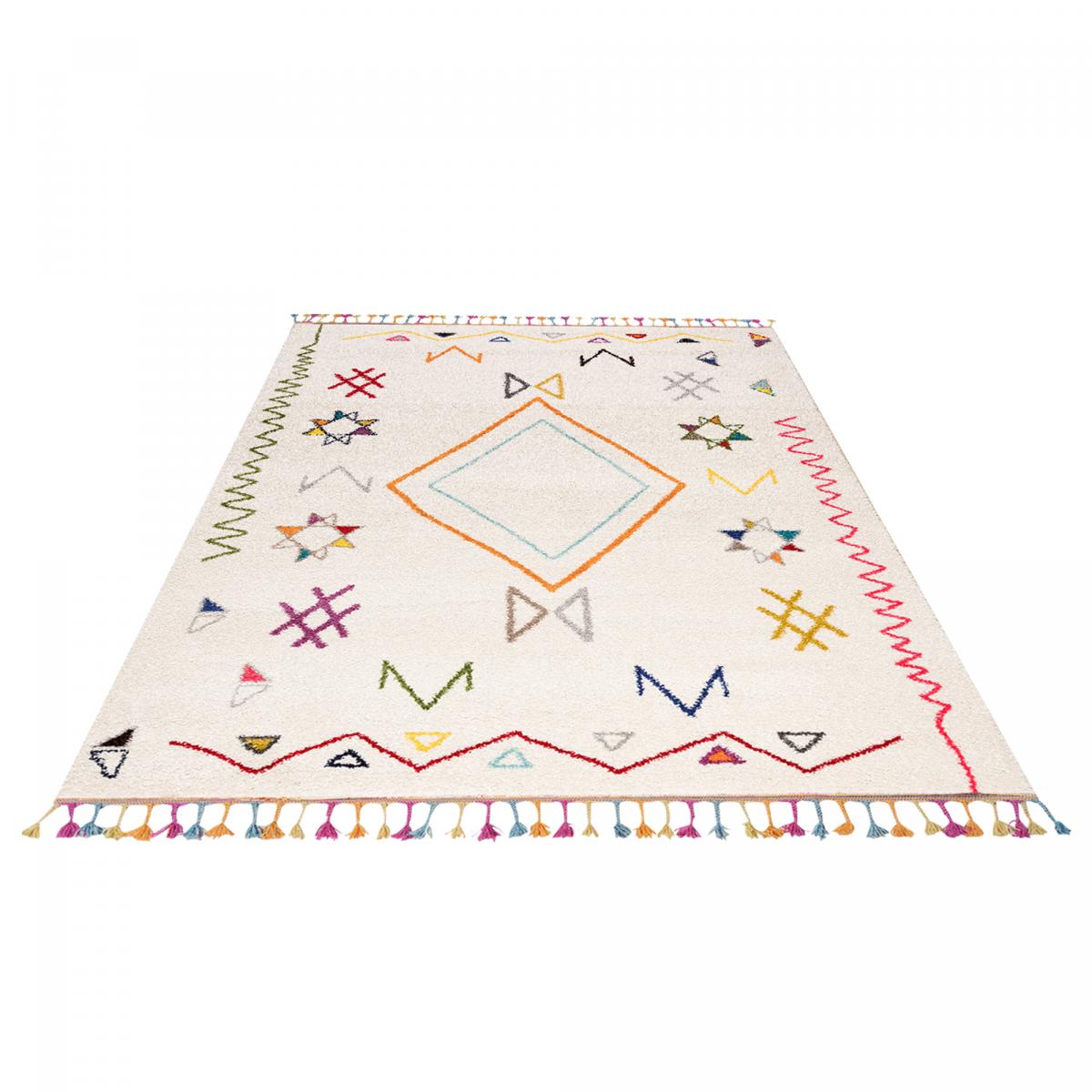 Tapis berbère tissé motif ethnic LYN5 JADIDA crème, beige, orange, multicolore, UN AMOUR DE TAPIS