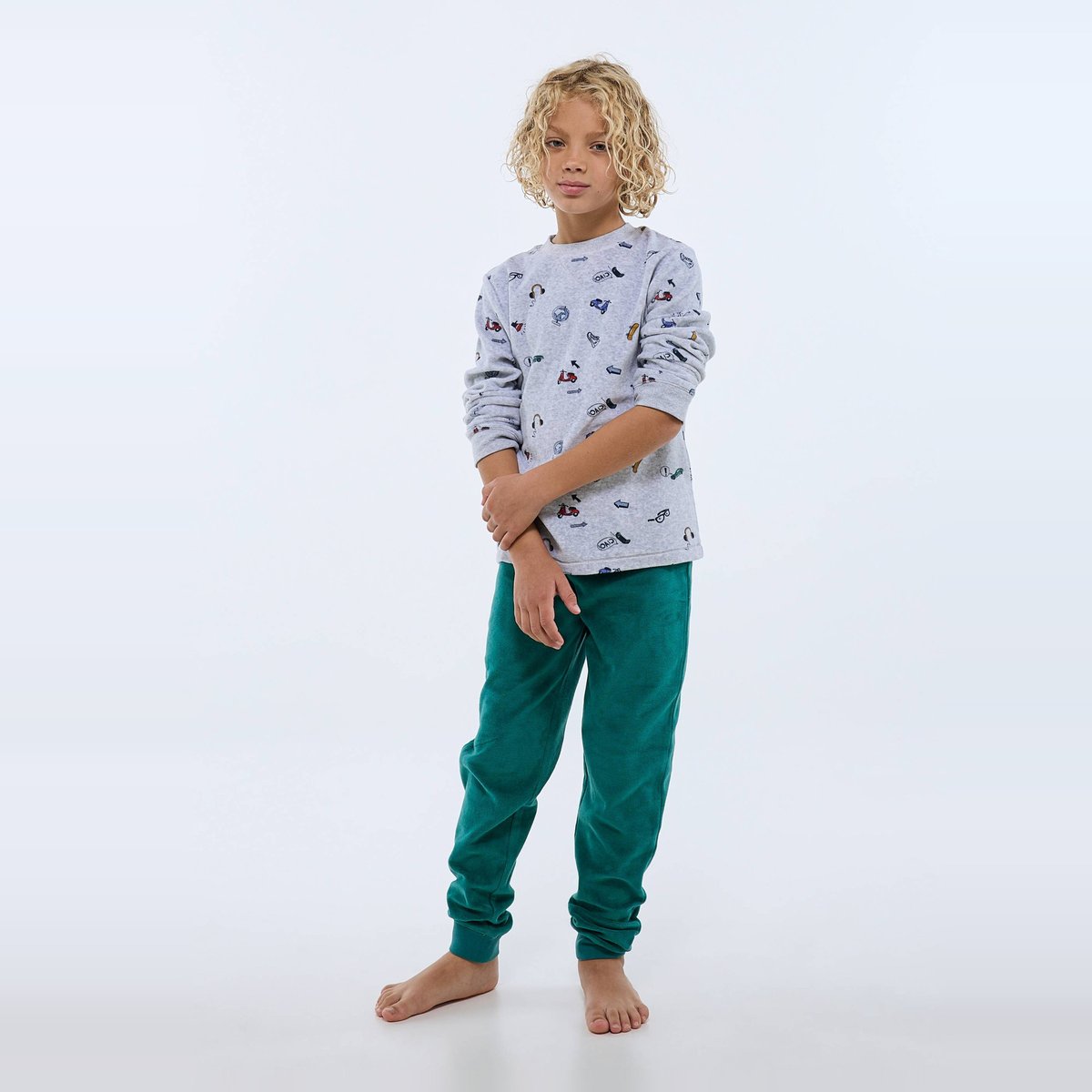 Pyjama velours manches longues imprimé en coton BIO GOTS bayou, MONOPRIX