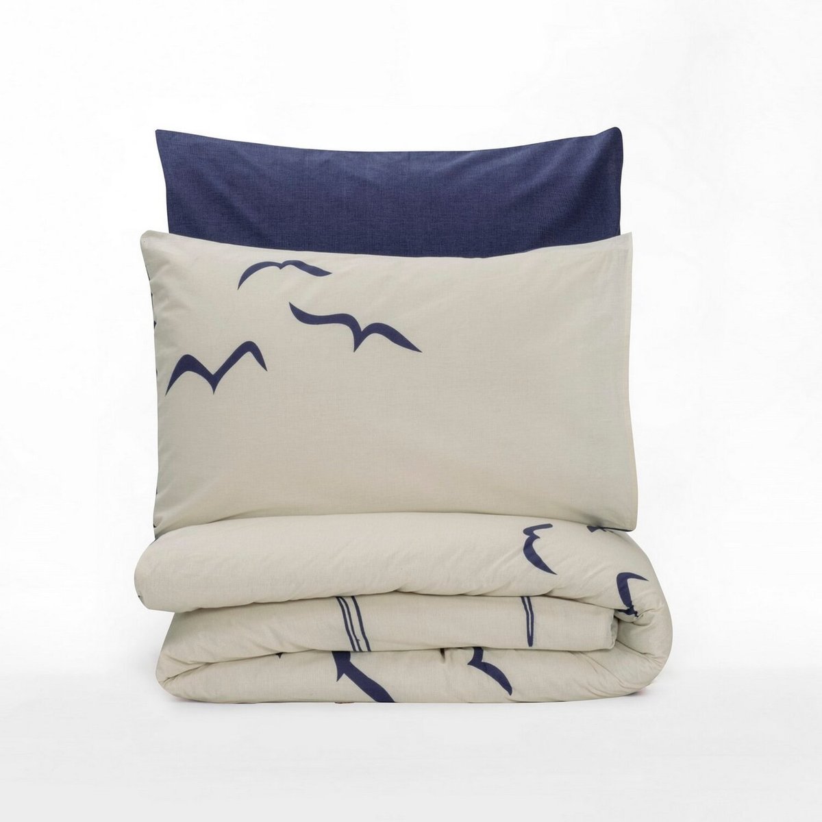 Parure housse de couette coton imprimée oiseaux marins, Larum multicolore, C DESIGN HOME TEXTILE