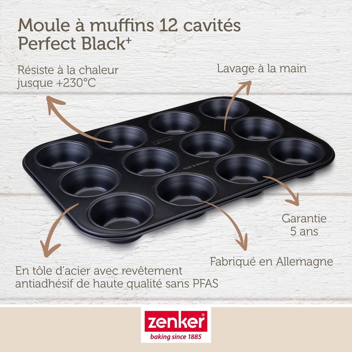 Moule à muffins 12 empreintes 38 x 26 cm PERFECT BLACK noir, ZENKER
