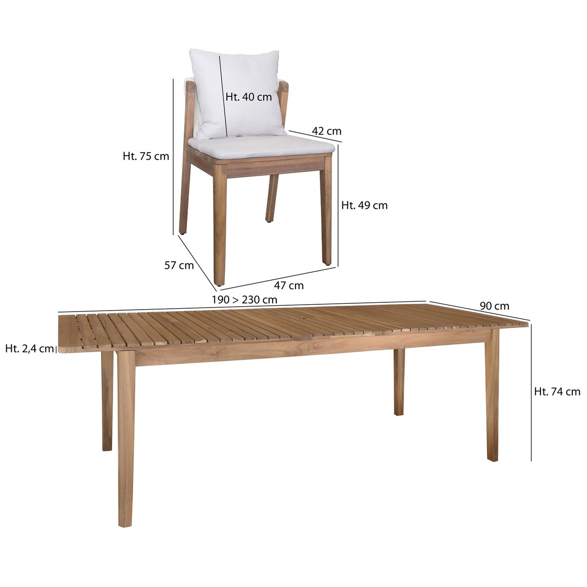 Salon de jardin table et 10 chaises en acacia, FIDJI bois d'acacia, NOW'S HOME