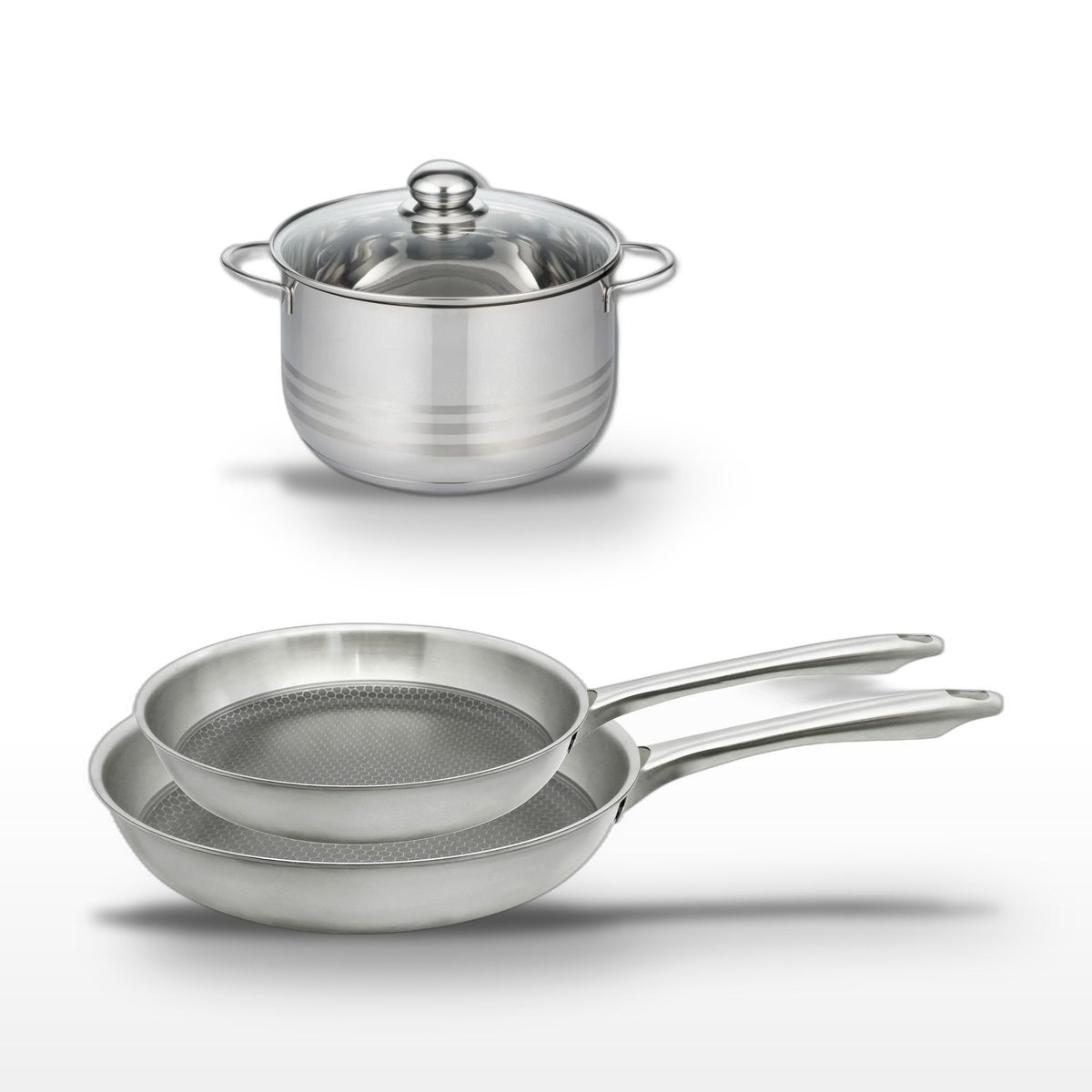 Batterie 2 poêles 24/28cm + 1 faitout 14cm RELIEF PASSION gris, ELO