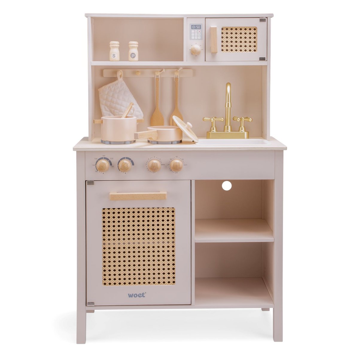 Cuisine en bois et rotin rose, NEW CLASSIC TOYS