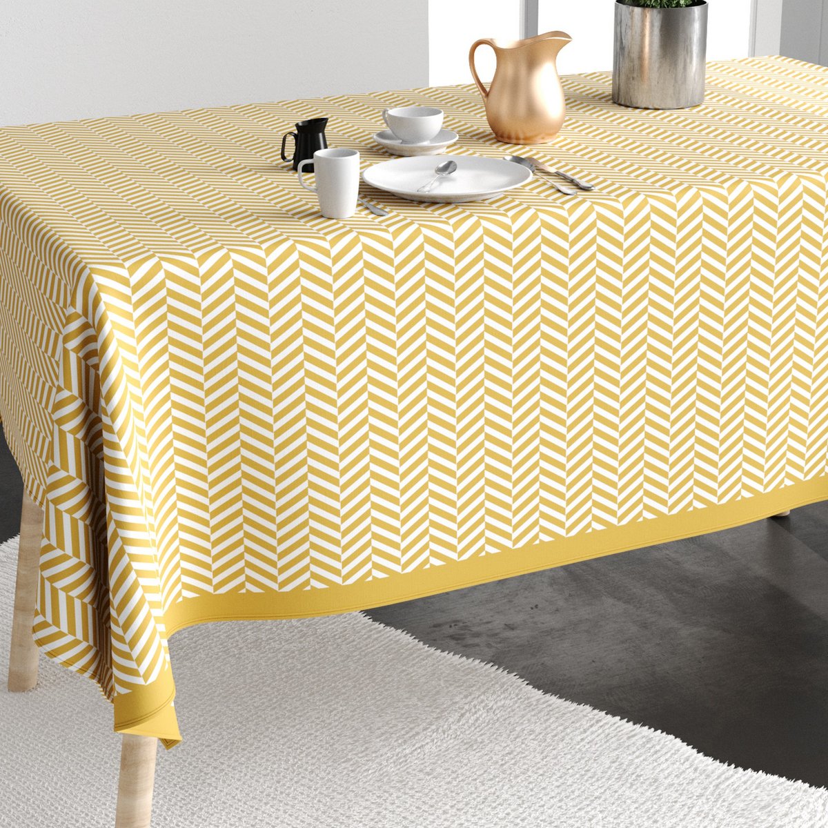 Nappe rectangulaire anti tache Coton Chevron Or jaune, EDEN
