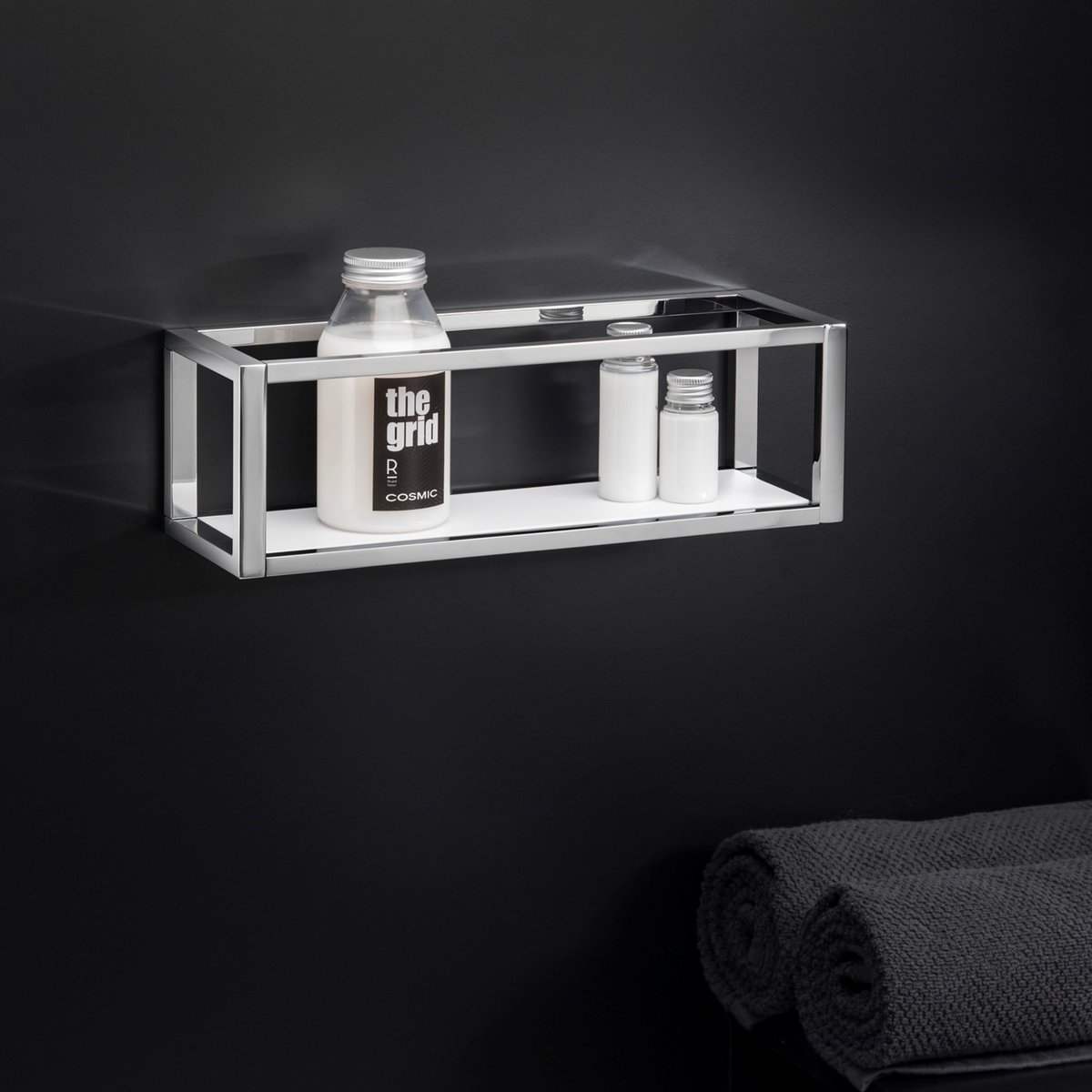 Porte Serviette Avec Étagère mural THE GRID noir mat, COSMIC