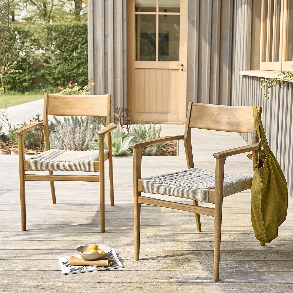 Lot de 2 fauteuils de jardin en teck massif et cordage LIVIE beige, BERAH GETAH