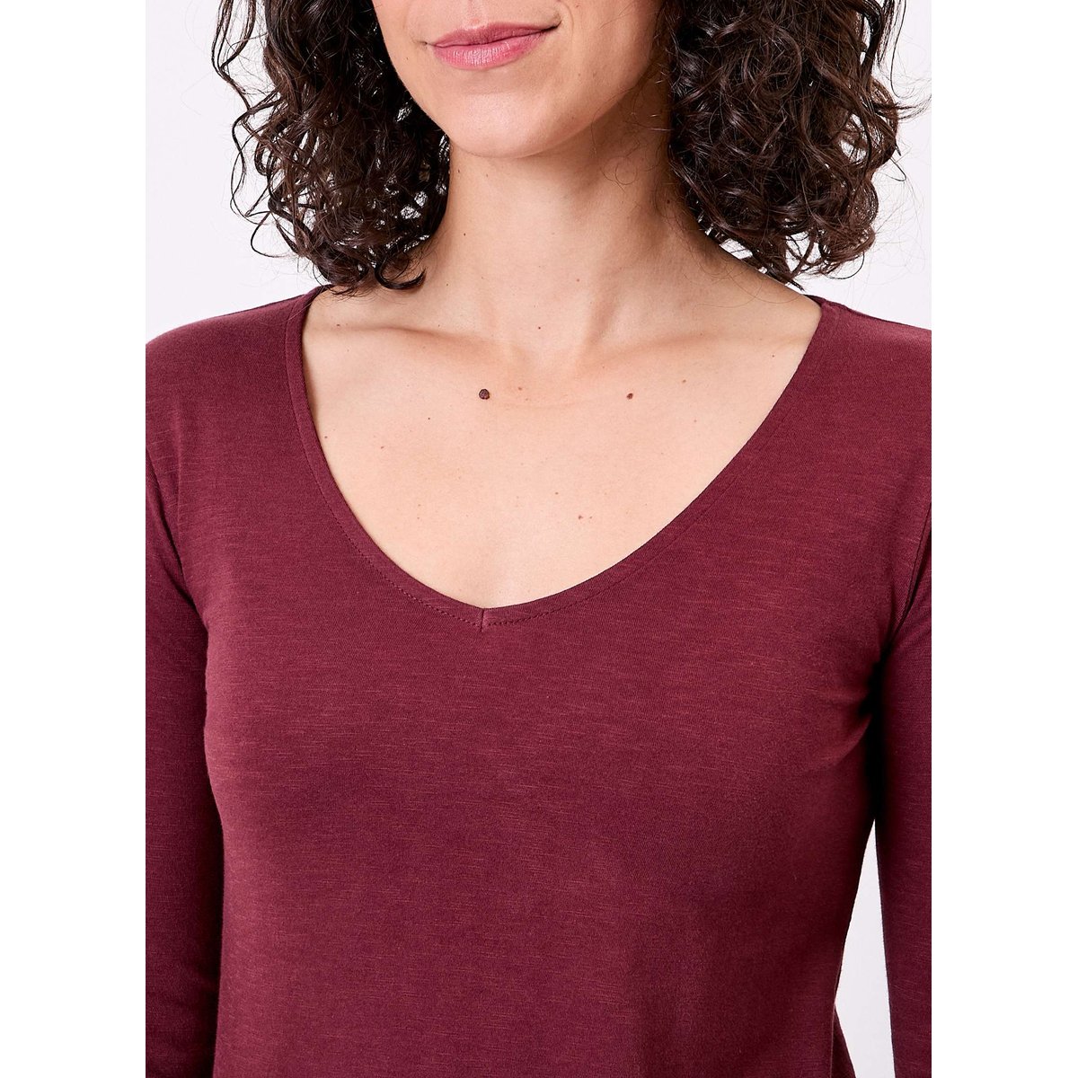 T-shirt col V coton bio VANPUR marron, LA FIANCÉE