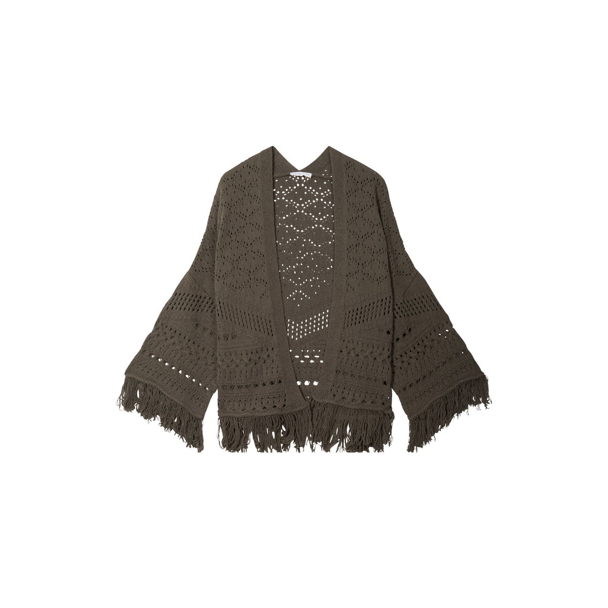 Gilet ajouré avec franges vert kaki, CACHE CACHE