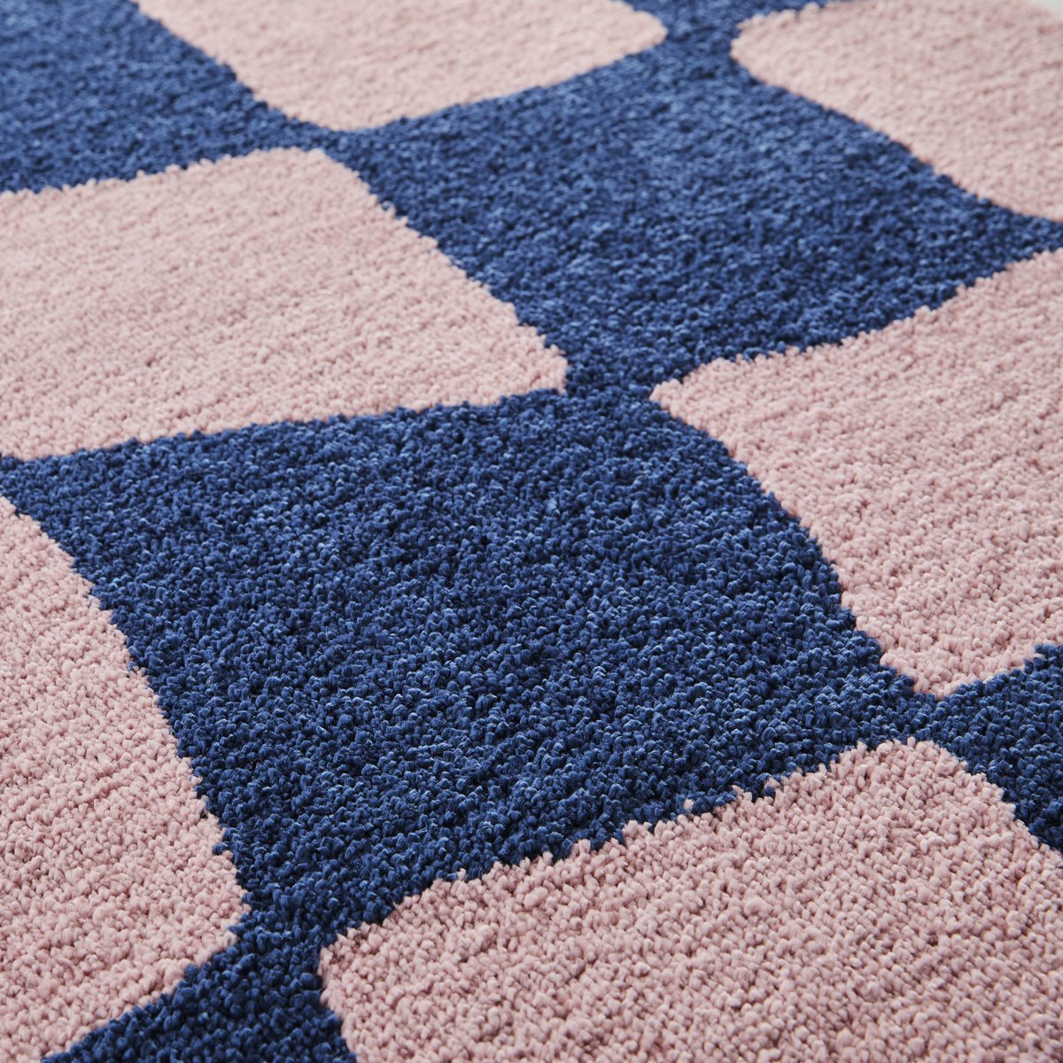 Tapis de salon vintage 70’s damier GROOVY bleu, NAZAR RUGS