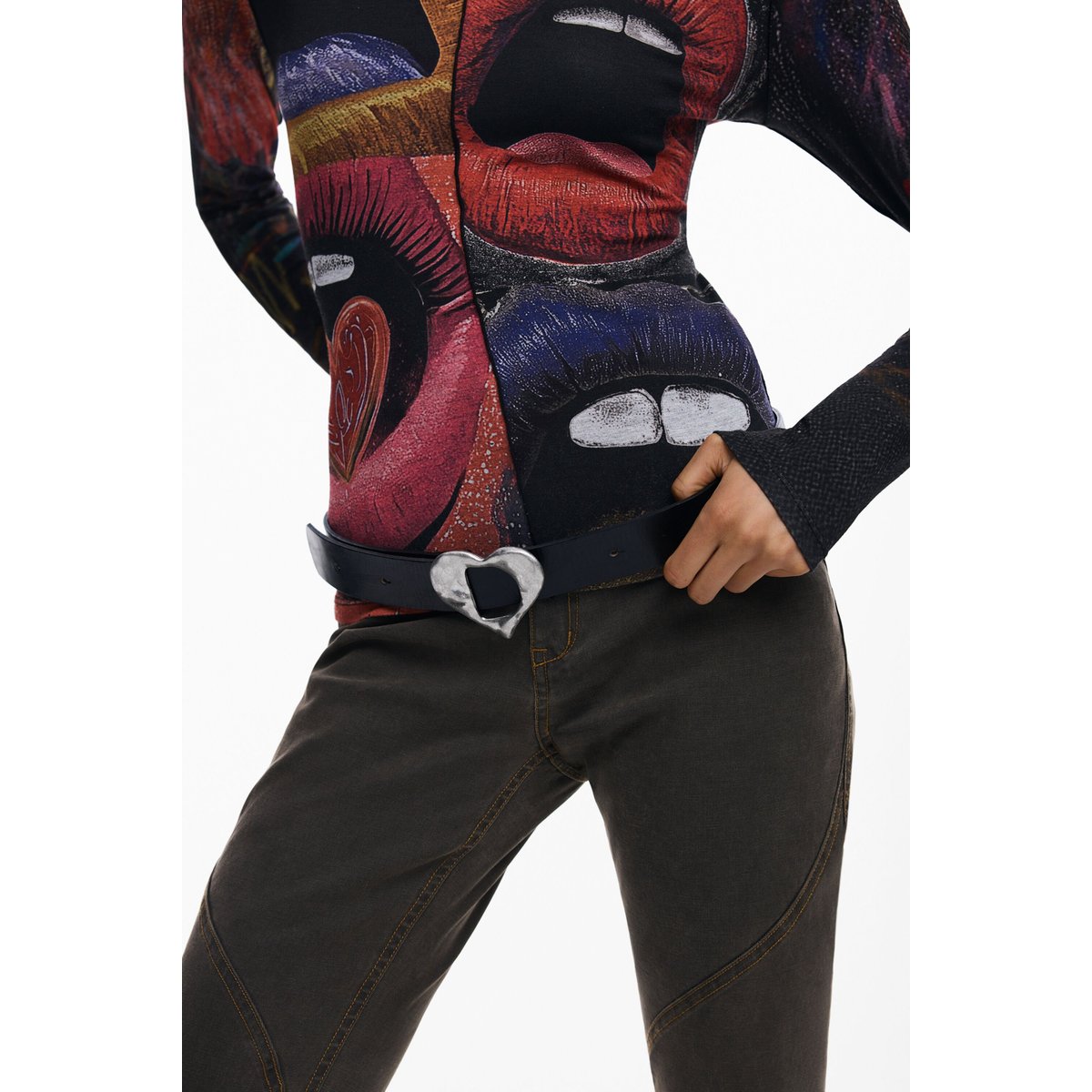 Ceinture cuir cœur noir, DESIGUAL
