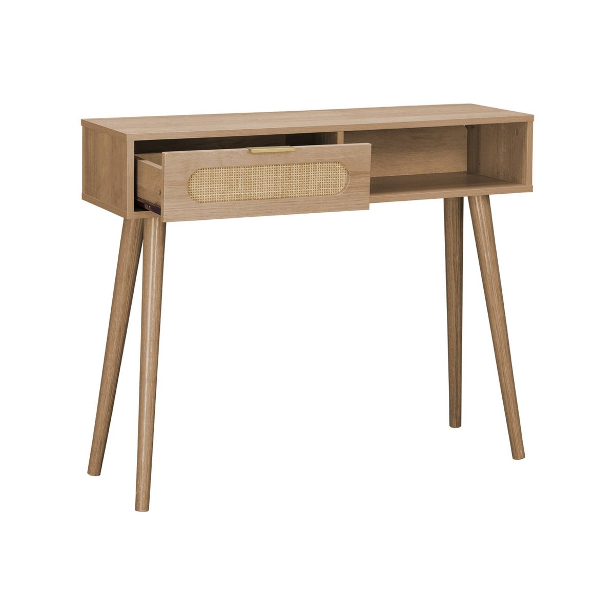 Console scandinave décor bois et cannage arrondi 1 tiroir EVA naturel, SWEEEK