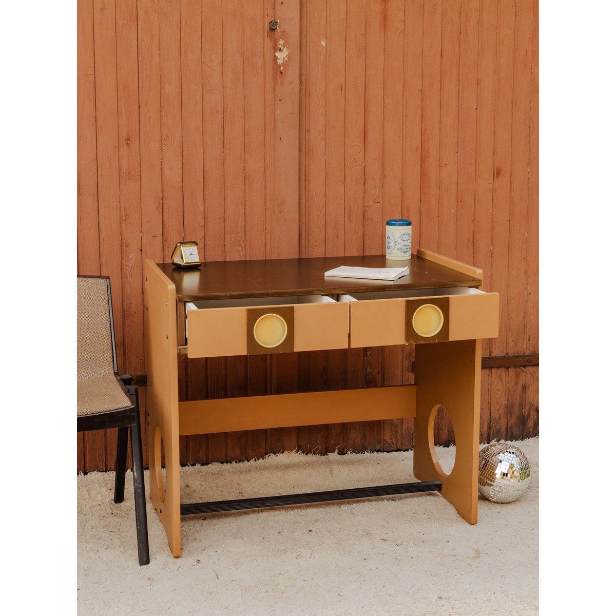 Bureau en bois marron et camel Yvan N°582 - Bon état marron, DEBONGOUT