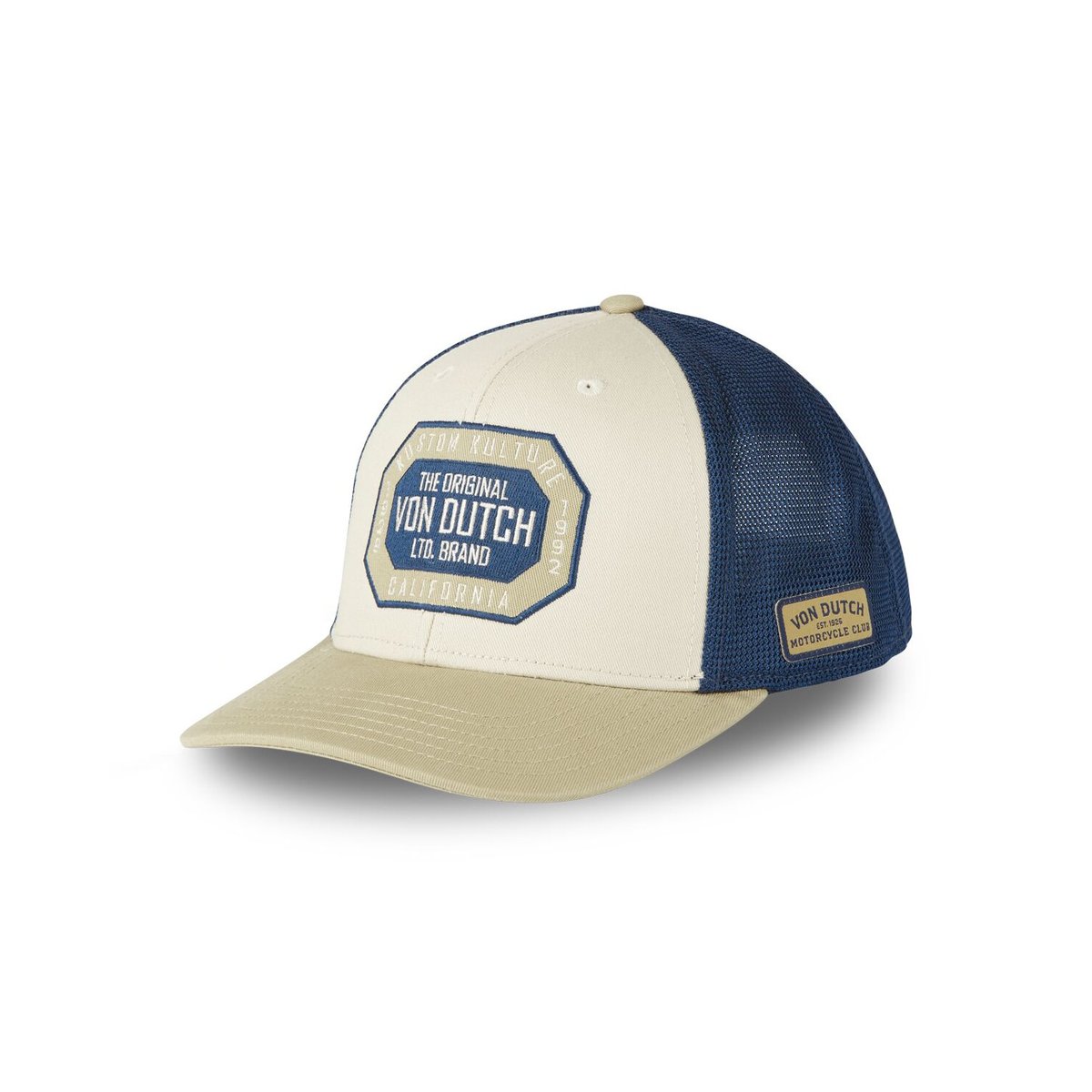 Casquette Trucker S-CURVED beige/moutarde/bleu foncé, VON DUTCH