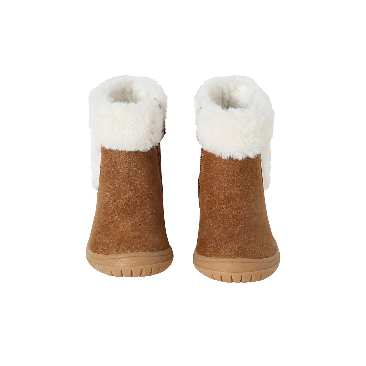 Bottines enfant synthétique fourrées zippées marron, VERTBAUDET