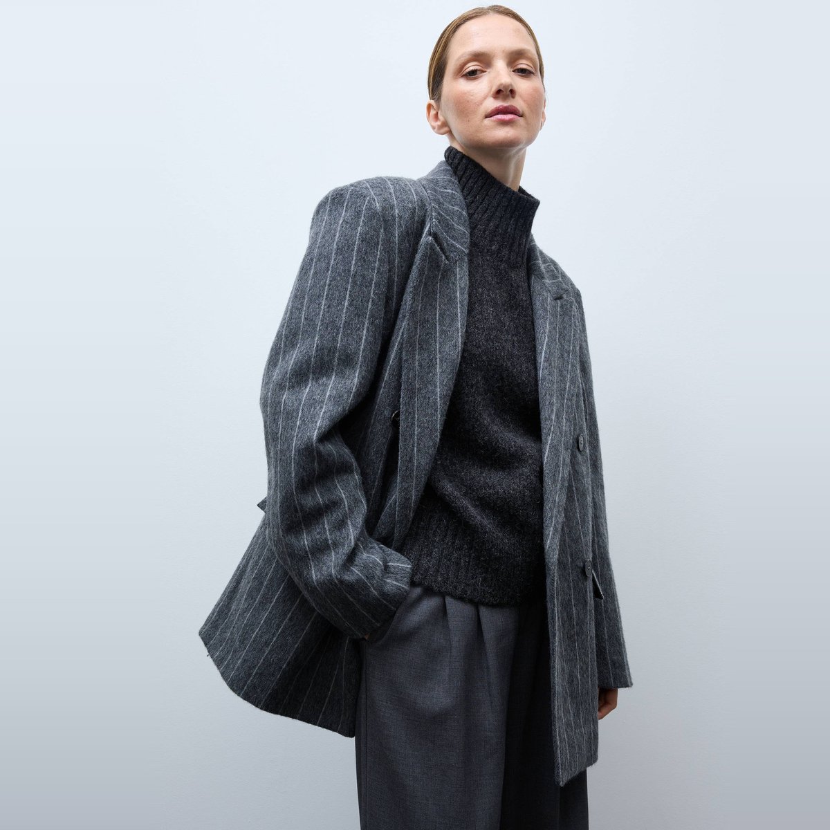 Veste blazer rayée contenant de la laine robot, MONOPRIX