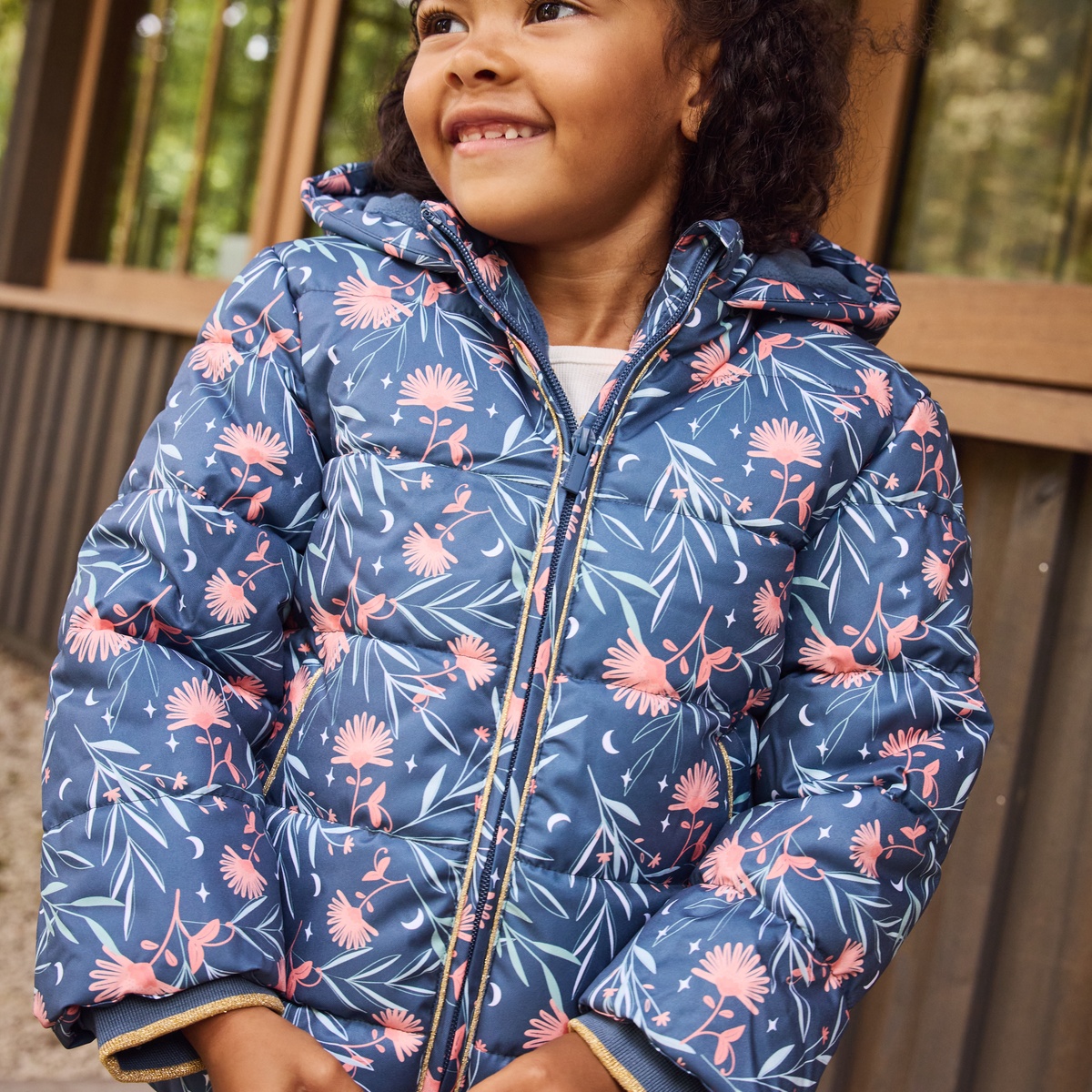 Doudoune enfant imperméable doublée polaire avec capuche Dina bleu, PETIT BEGUIN