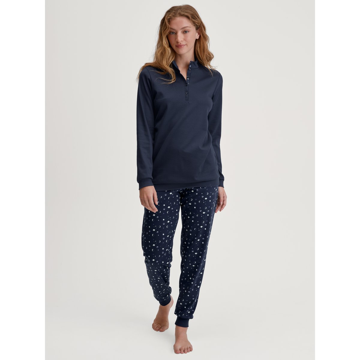 Pyjama avec bords élastiques manches longues Coton MIDNIGHT DREAMS bleu paon, CALIDA