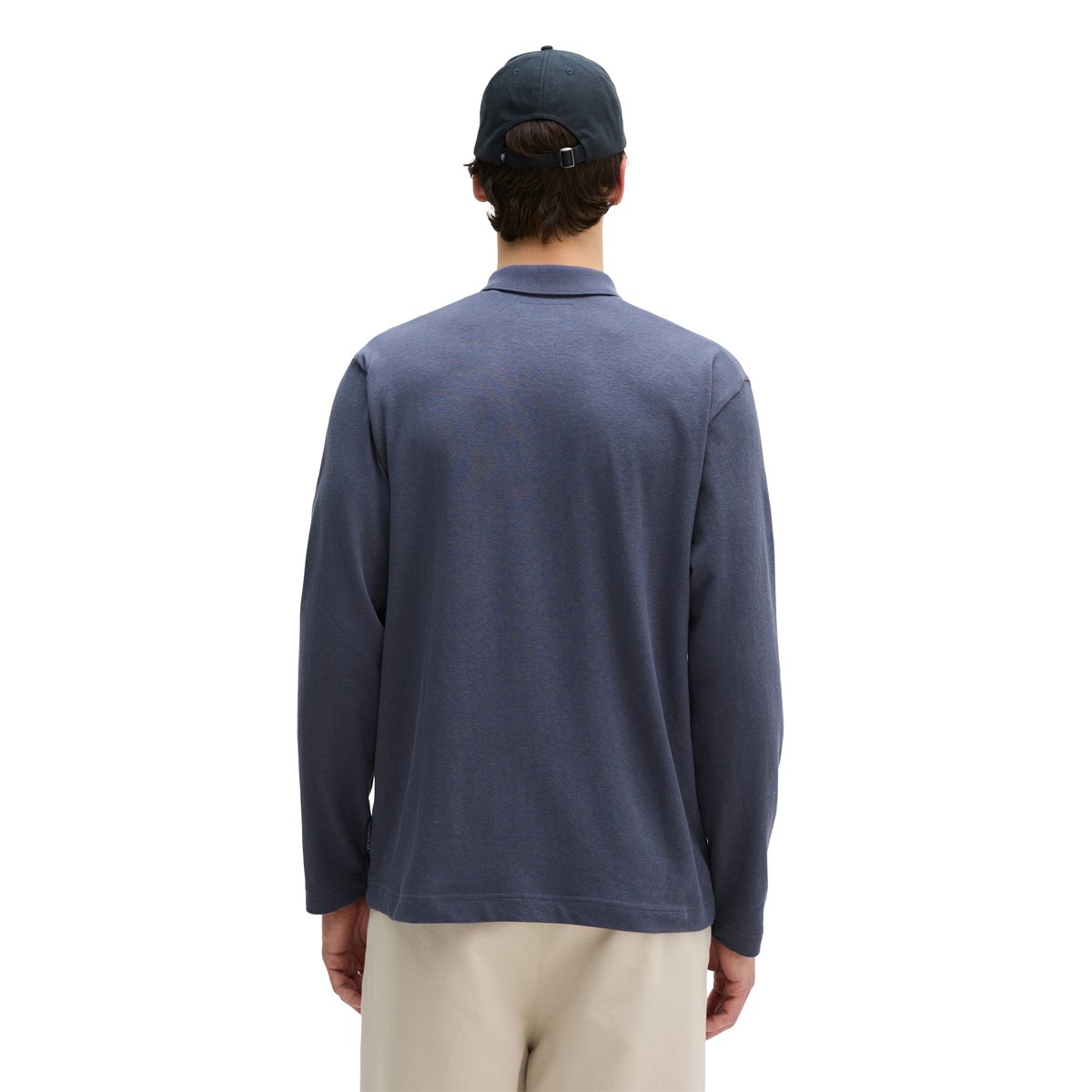 Polo à manches longues regular en coton et lin mélangés gris foncé, MARC O'POLO