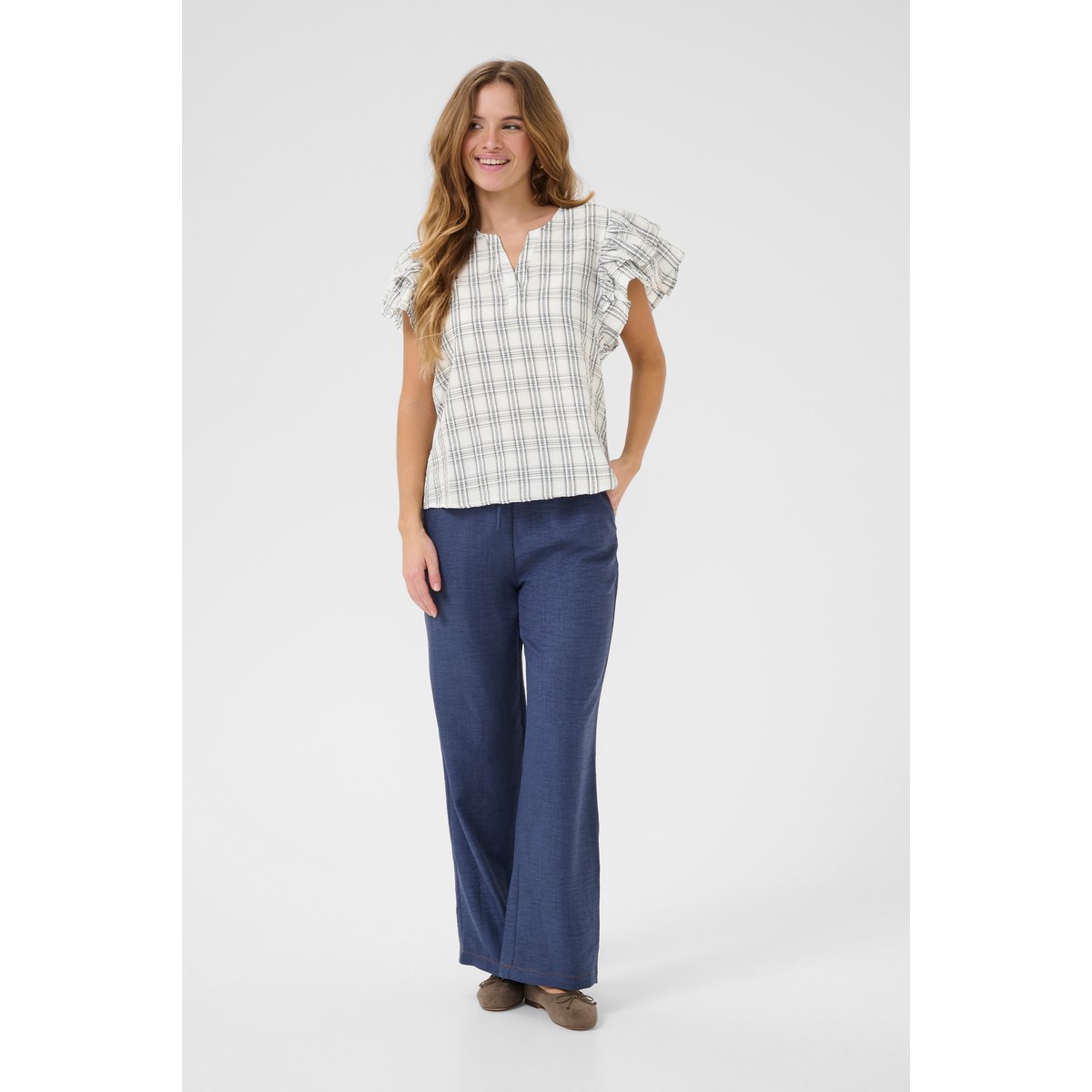Blouse à manches courtes blanc white check, CULTURE