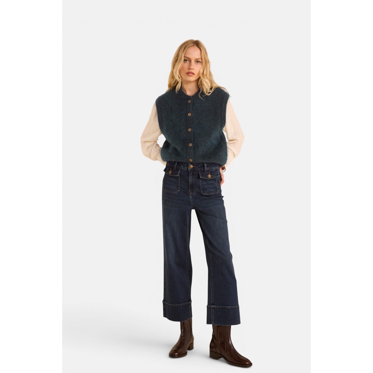 Jean large et cropped en coton mélangé STELLA denim brut, Maison 123