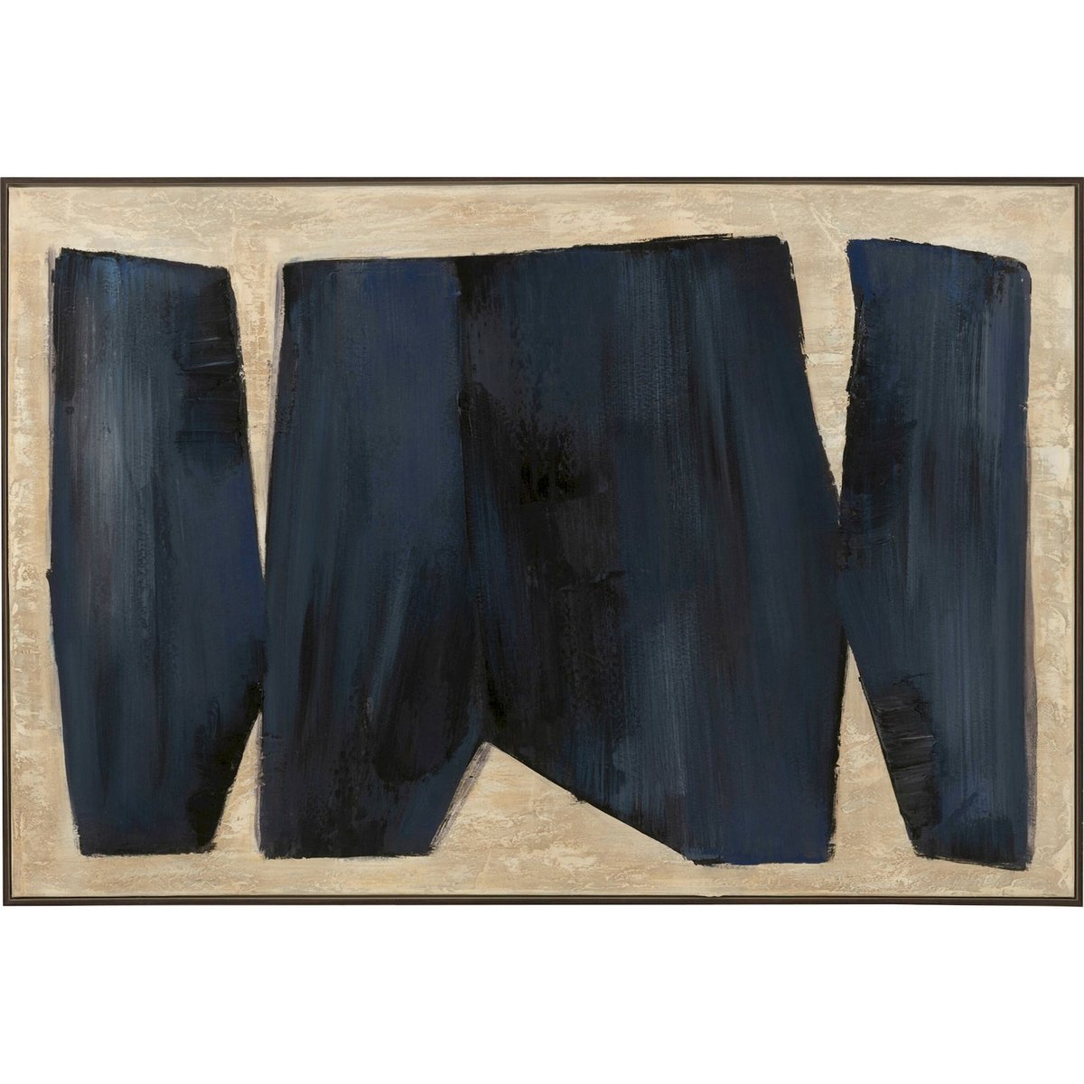 Tableau abstrait rectangulaire sur toile noir brun effet texturé, RECOLLECTION