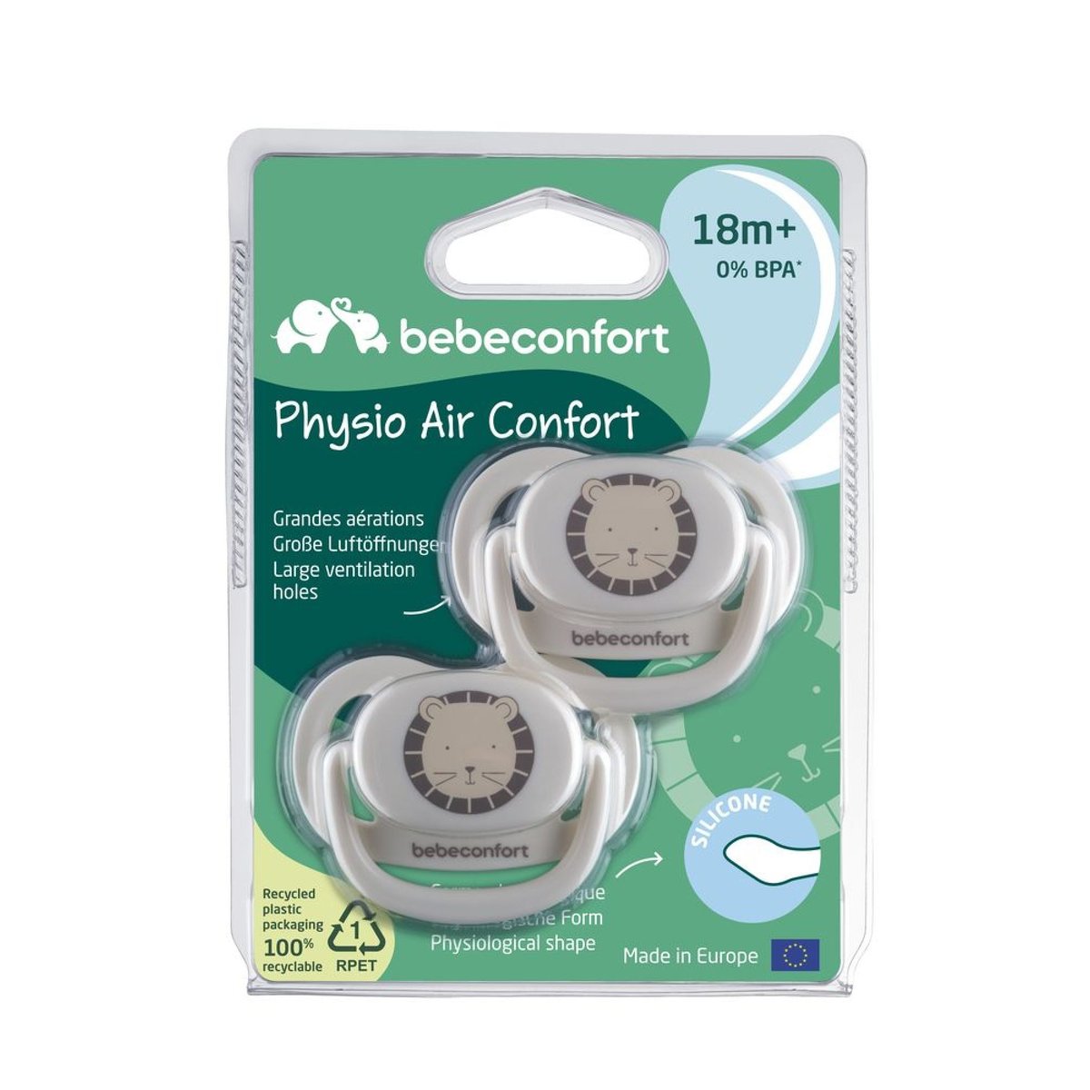 Lot de 2 sucettes physiologiques Air Confort 18-36 mois Sand couleur unique, BEBECONFORT