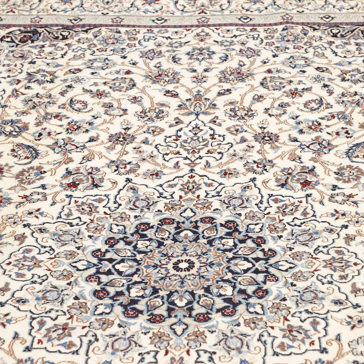Tapis d'orient, motif oriental, noué main, NAIN 9LA 35 crème, beige, bleu, UN AMOUR DE TAPIS