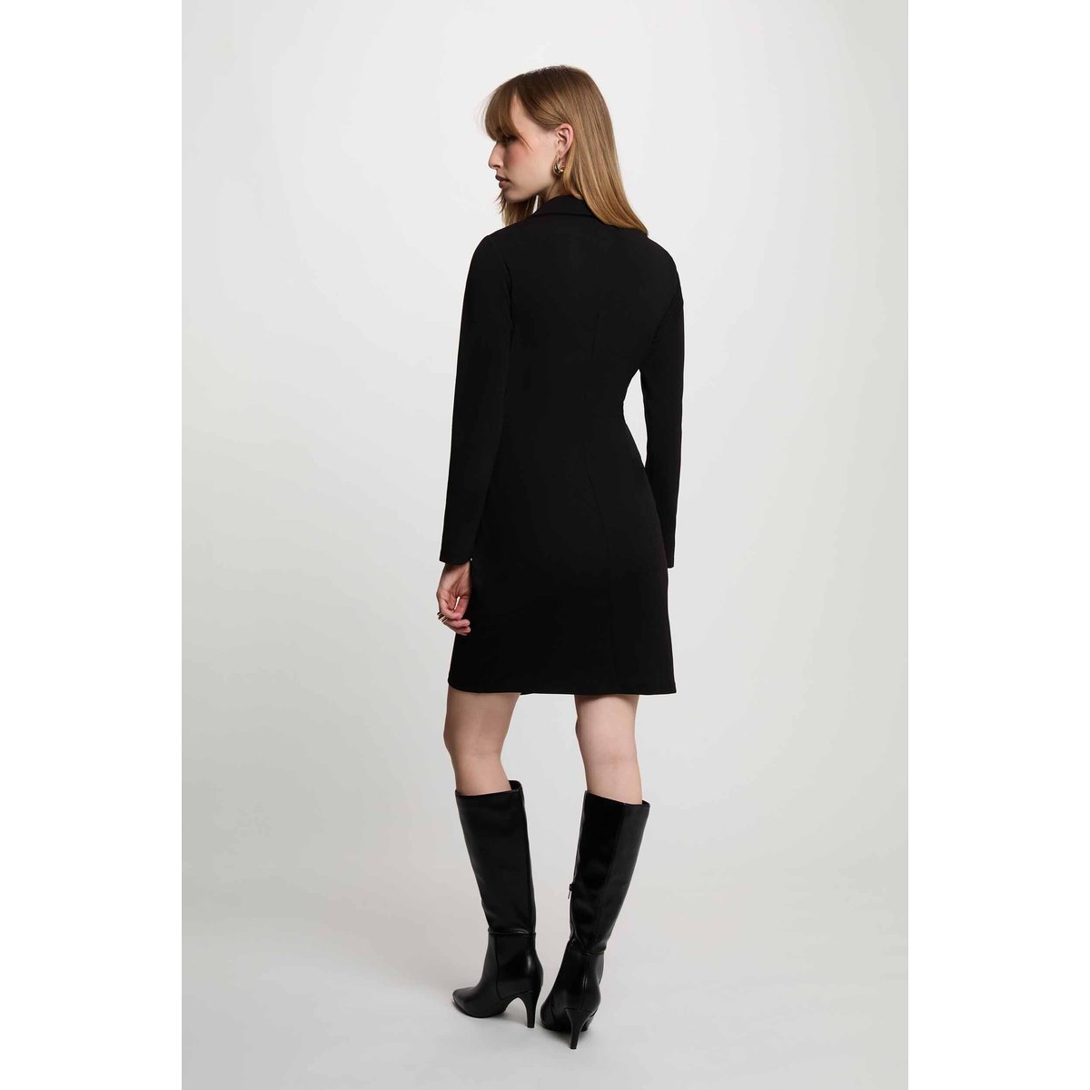 Robe crêpe col à revers noir, MORGAN