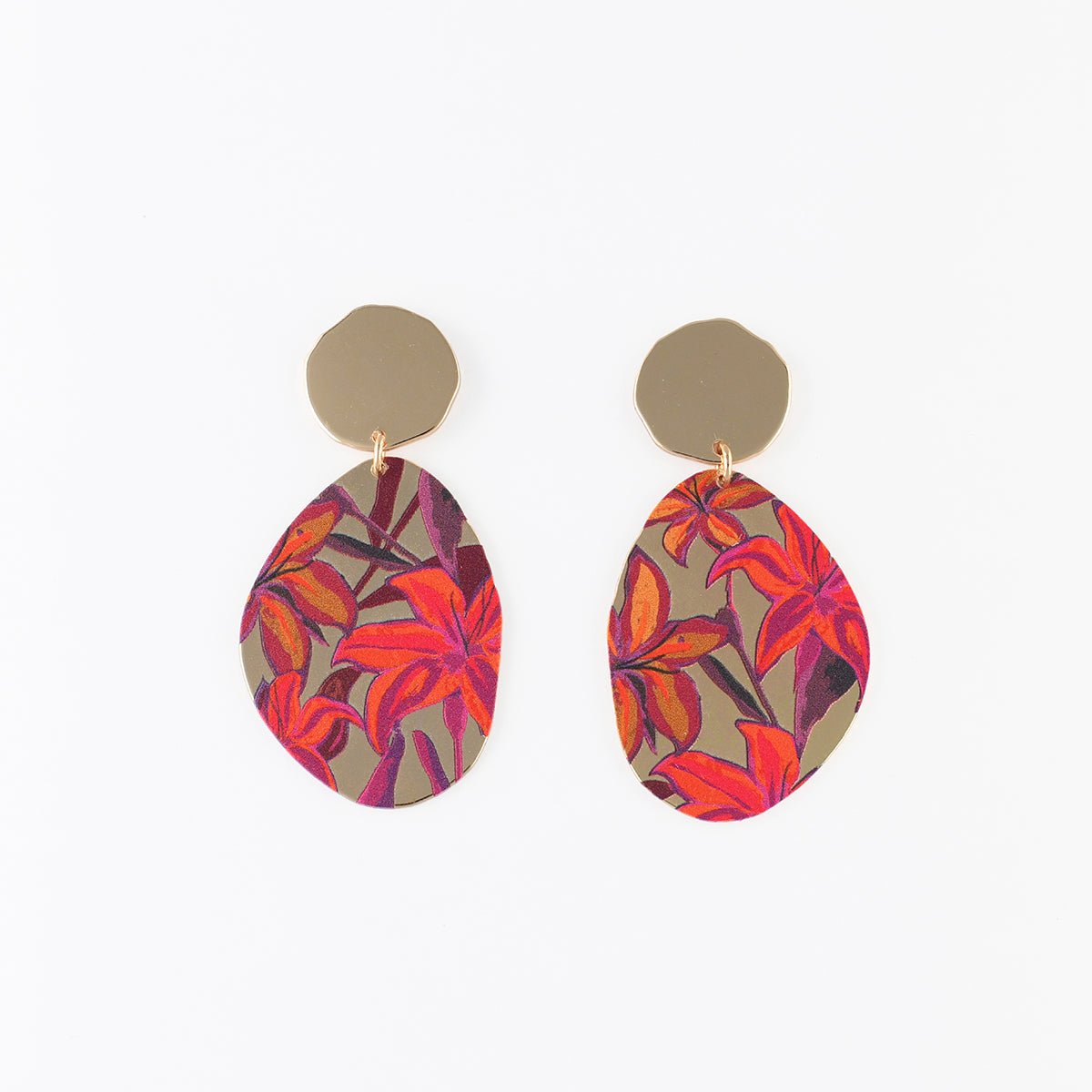 Boucles d'oreilles Balagane imprimé feuillage bordeaux, BALABOOSTE