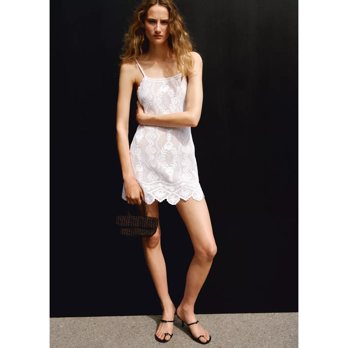 Robe en crochet à bas festonné blanc, MANGO